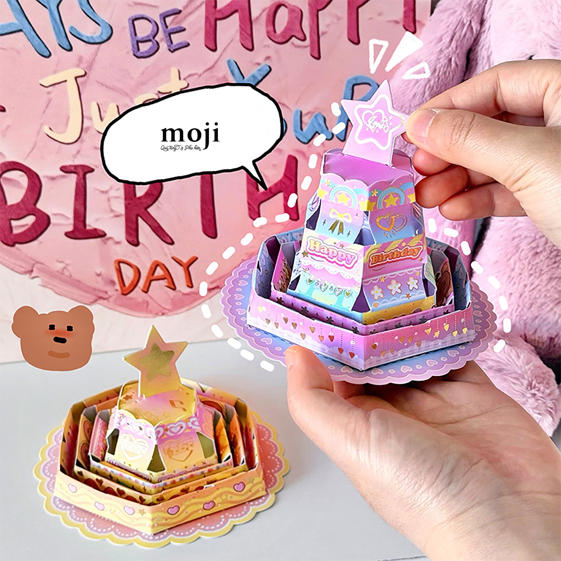 Thiệp 3D Happy birthday cake nhiều tầng 11x14