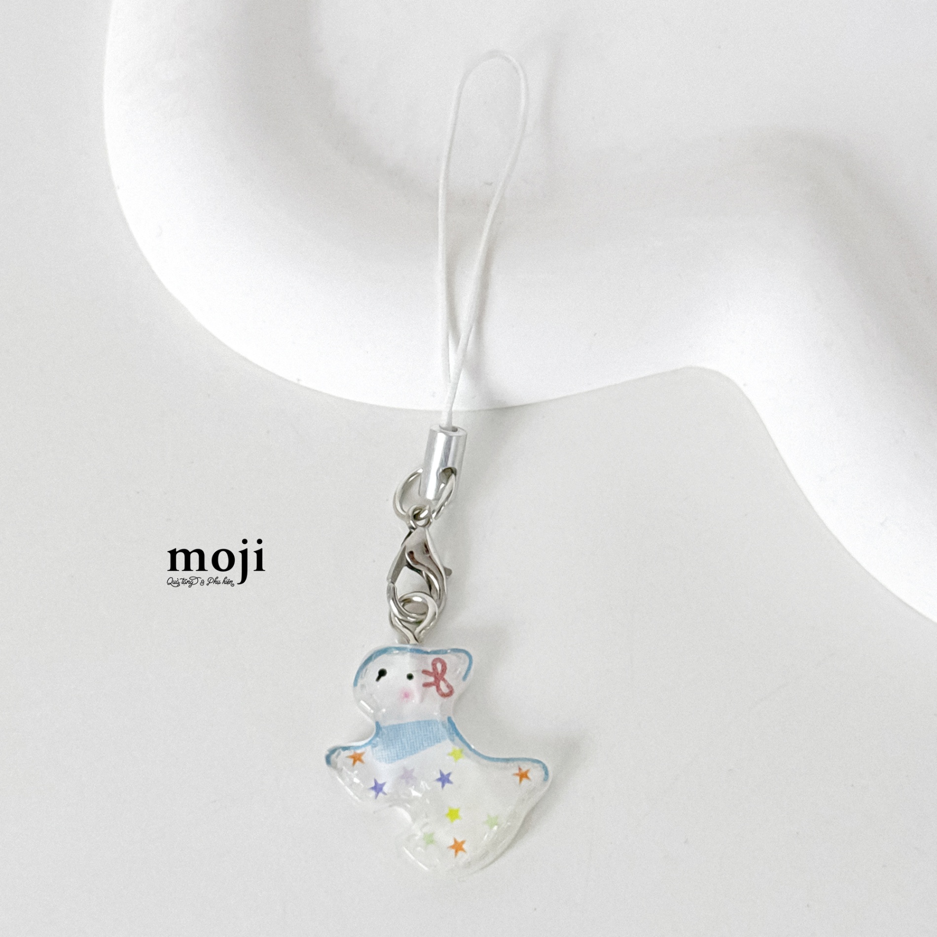 Móc đeo điện thoại Cute dog đeo nơ họa tiết ngôi sao