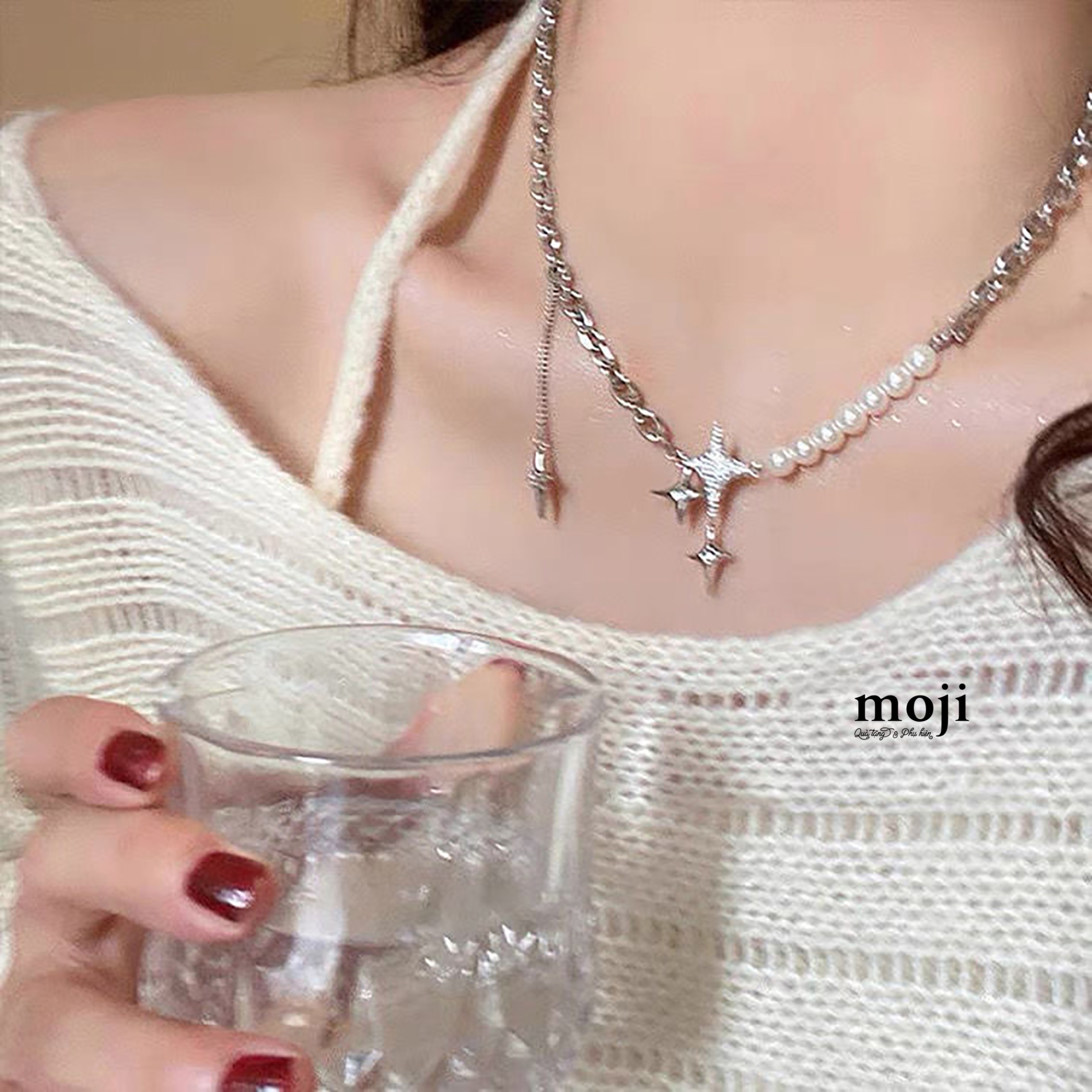 Dây chuyền mạ bạc Star ngôi sao ngọc trai phối xích lớn