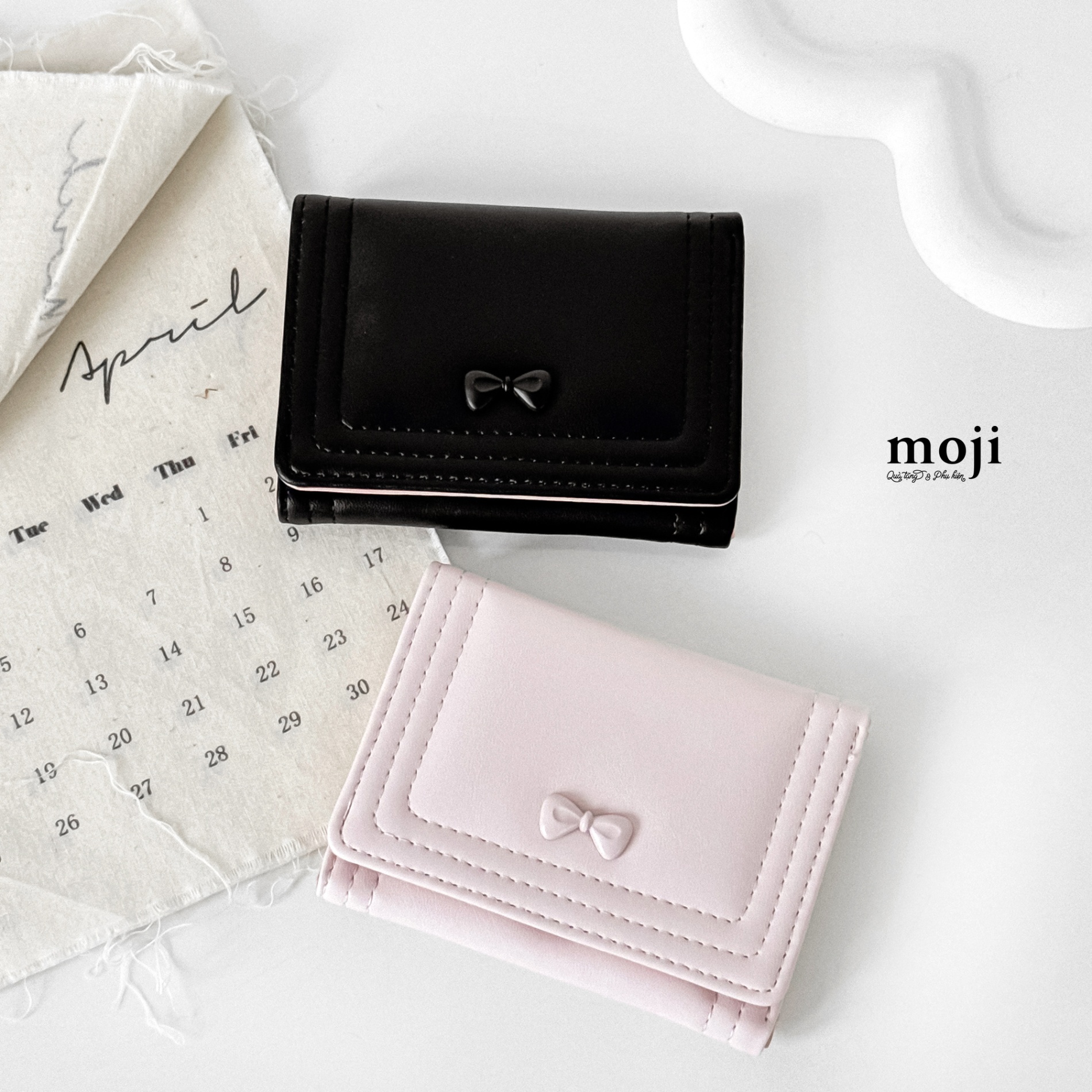 Ví da gập ngắn Little bow nơ 1 màu 8x10