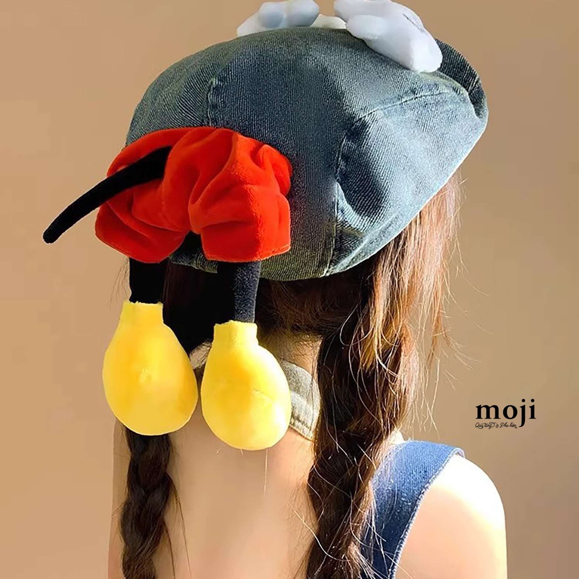Mũ nón beret Phía sau Mickey Mouse denim style