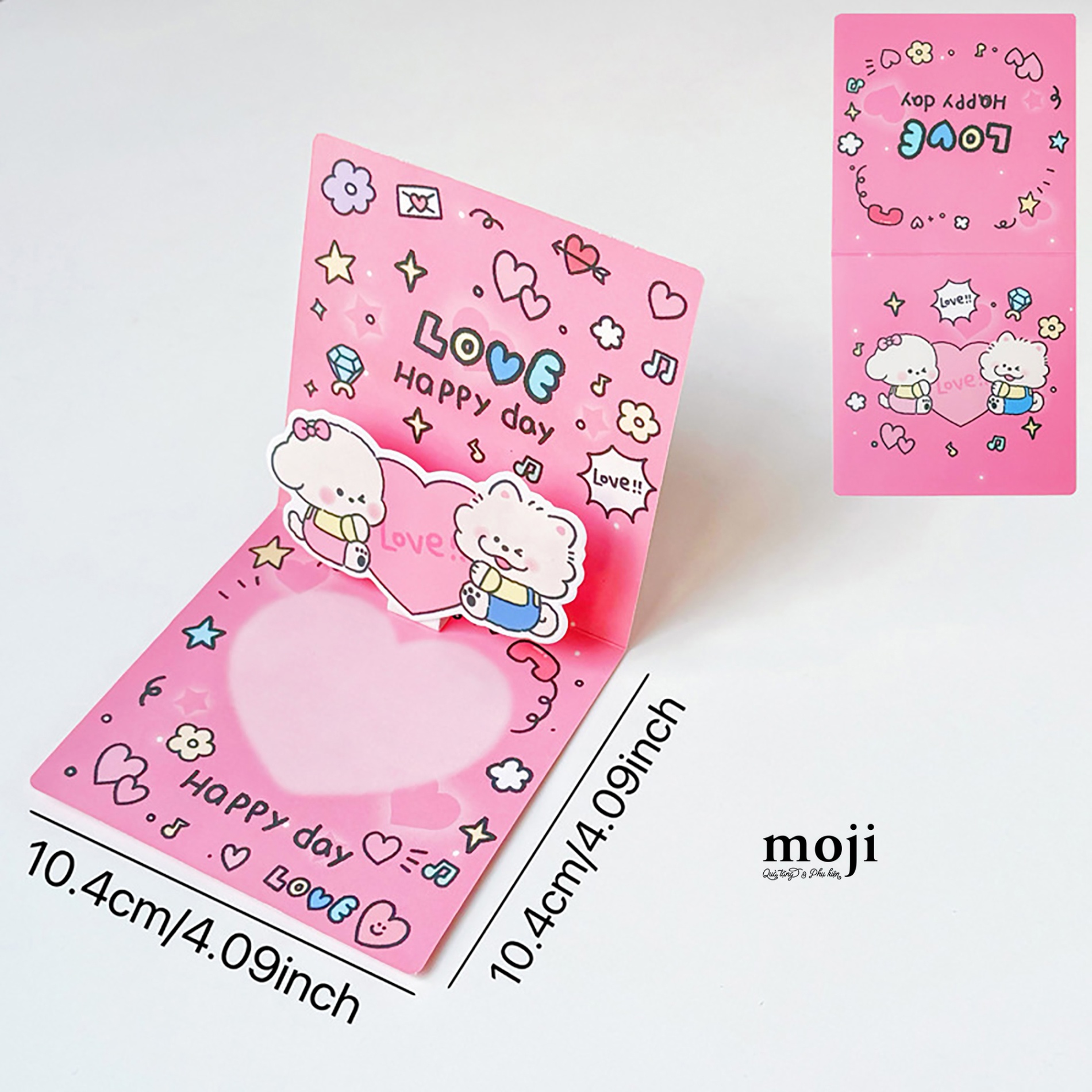 Thiệp 3D Couple dog heart love happy day 10x10