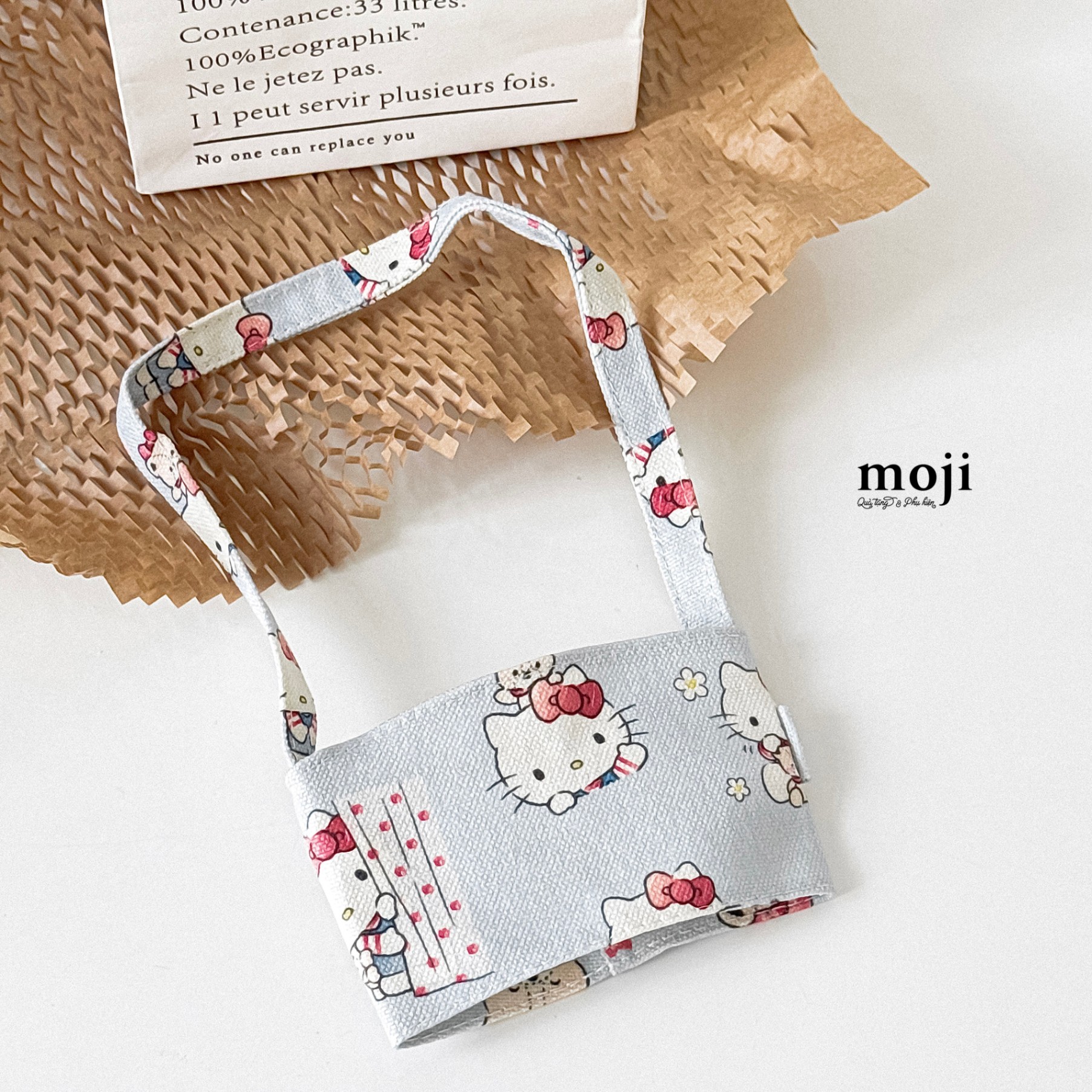 Quai xách ly cốc Sanrio family heart love nơ nhỏ denim style