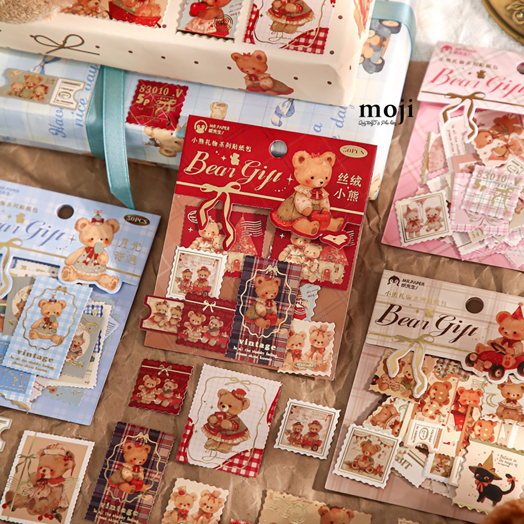 Sticker túi Baby bear gift stamp con tem set30