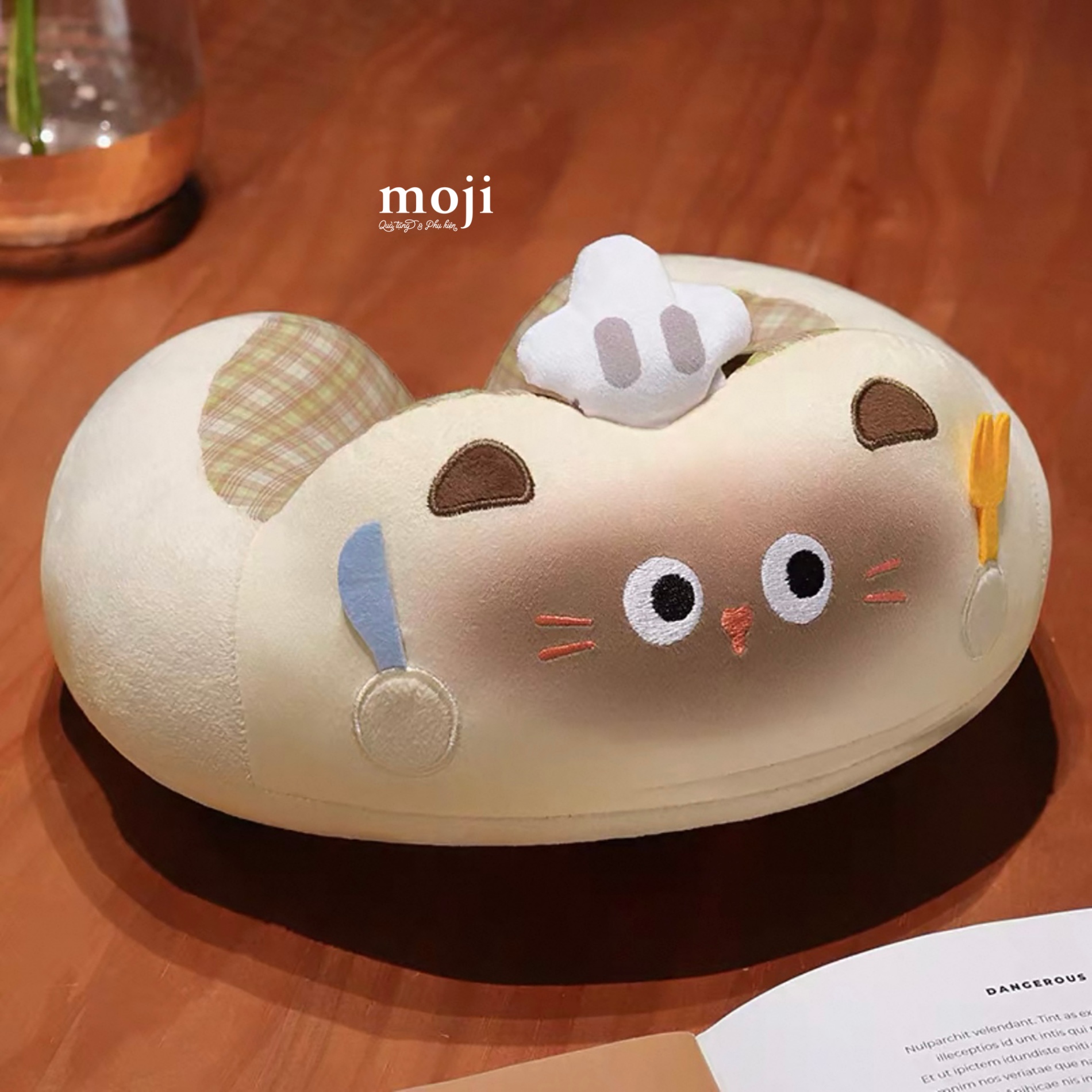 A.772 Gấu bông chữ U Mèo Xiêm Siamese Cat chef đầu bếp phối kẻ ô