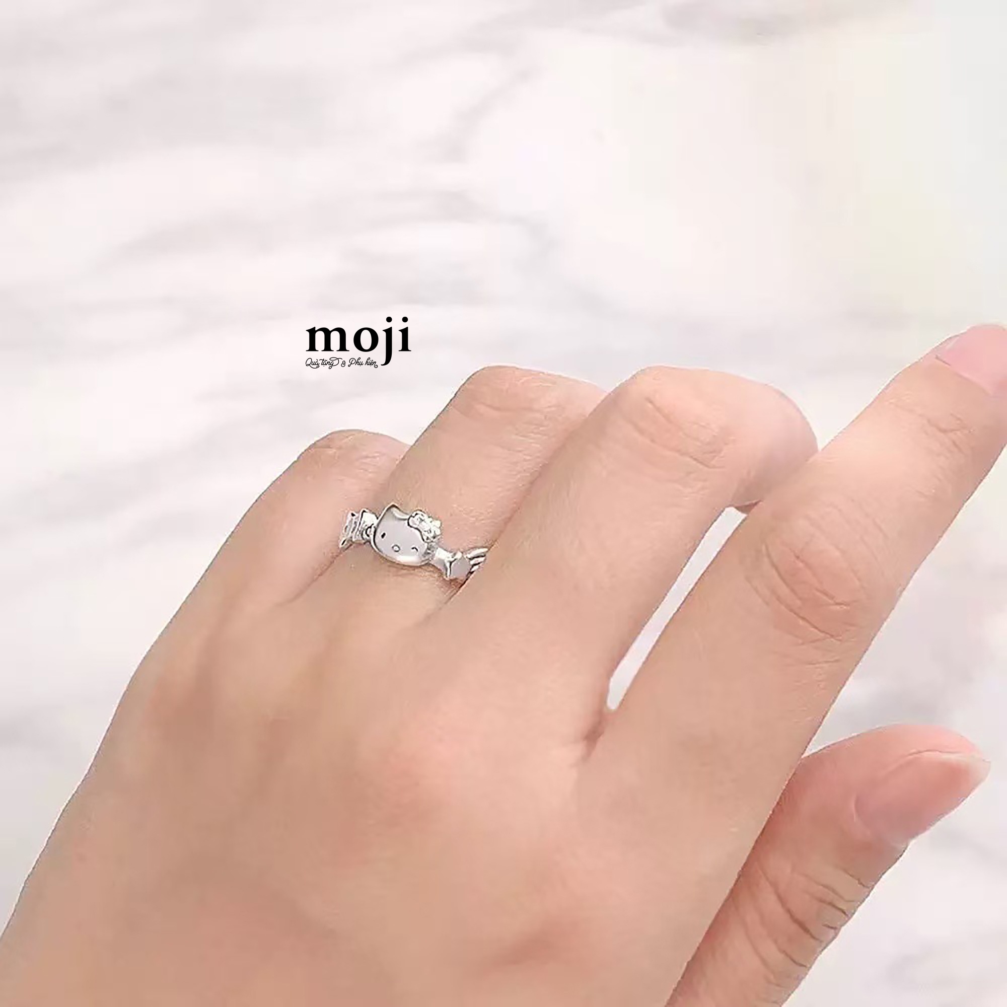 Nhẫn mạ bạc Sanrio family Hello Kitty face bow star heart