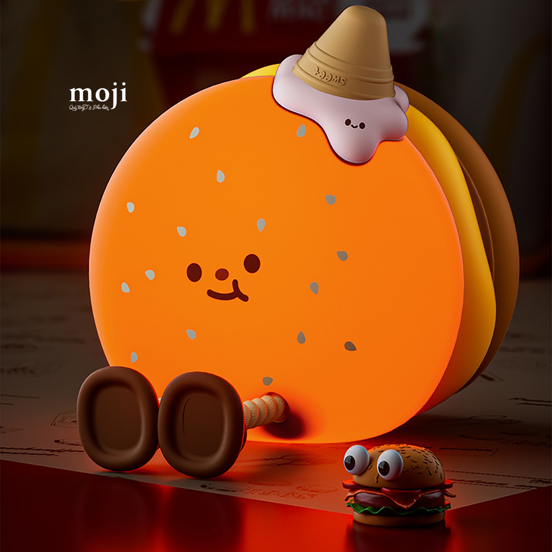 Đèn ngủ led Fast food hamburger chân dài cao cấp cảm ứng sạc tích điện 8x9x9