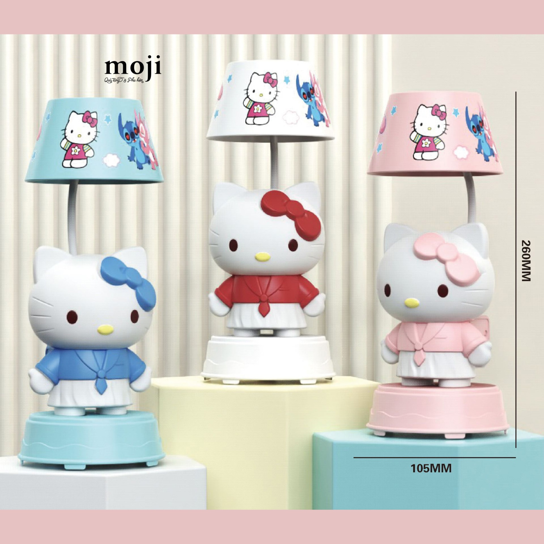 Đèn ngủ led đa năng Sanrio family Hello Kitty mặc đồng phục đứng sạc tích điện kèm sticker 10x26
