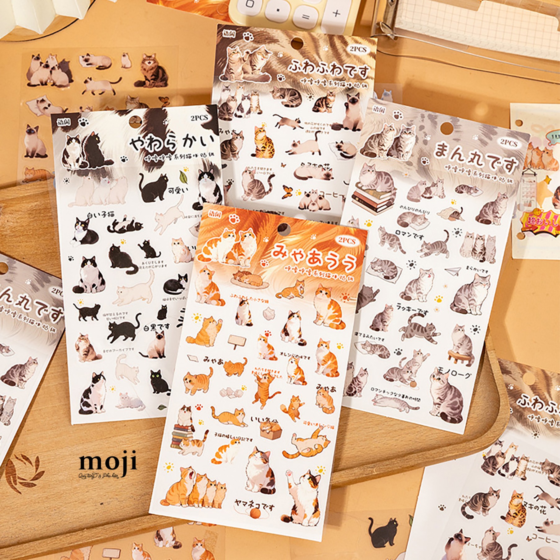 Sticker bảng MJ cute cat couple relax time real life set2