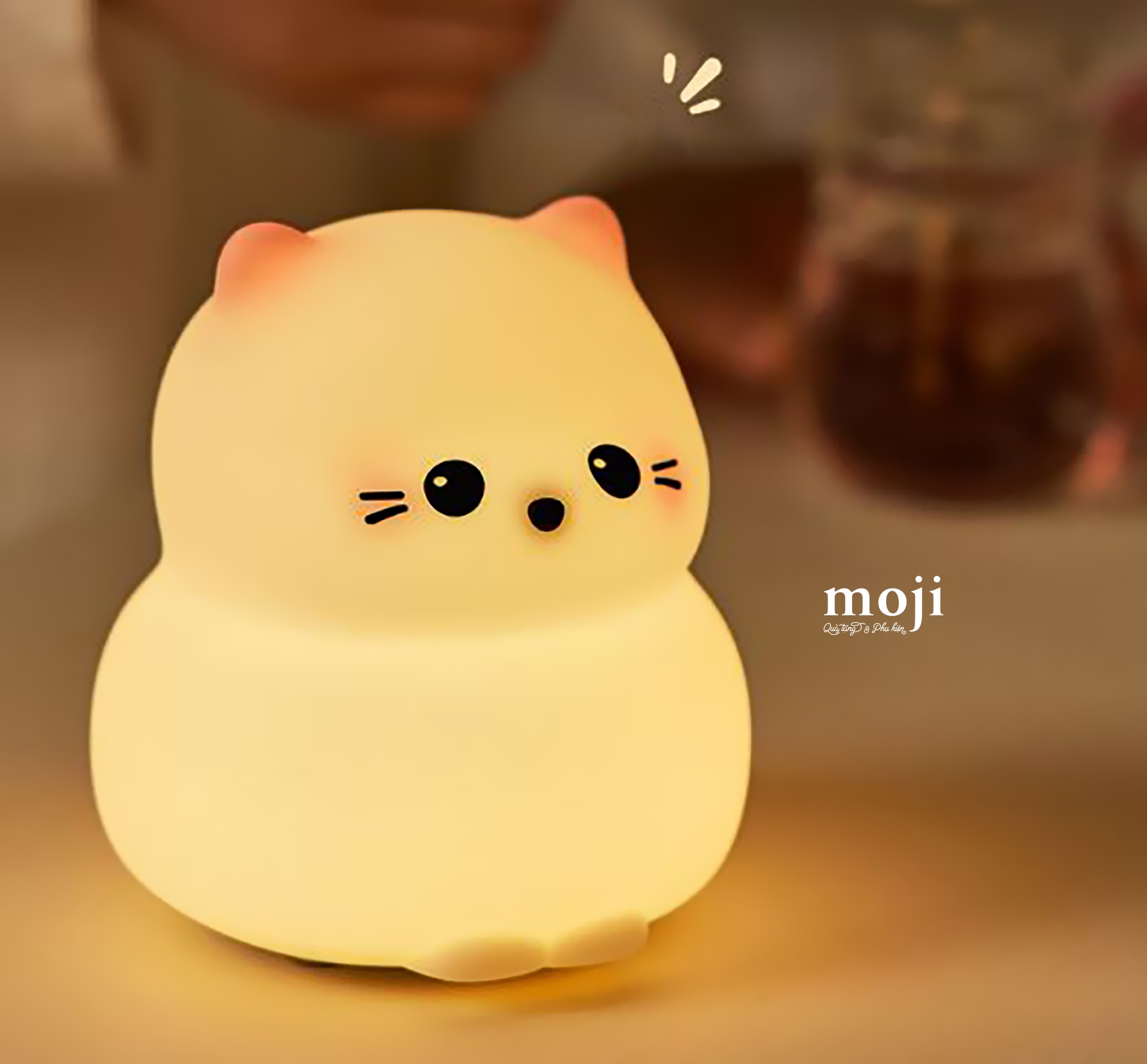 Đèn ngủ led Cute cat má hồng cao cấp cảm ứng sạc tích điện 10x11x12