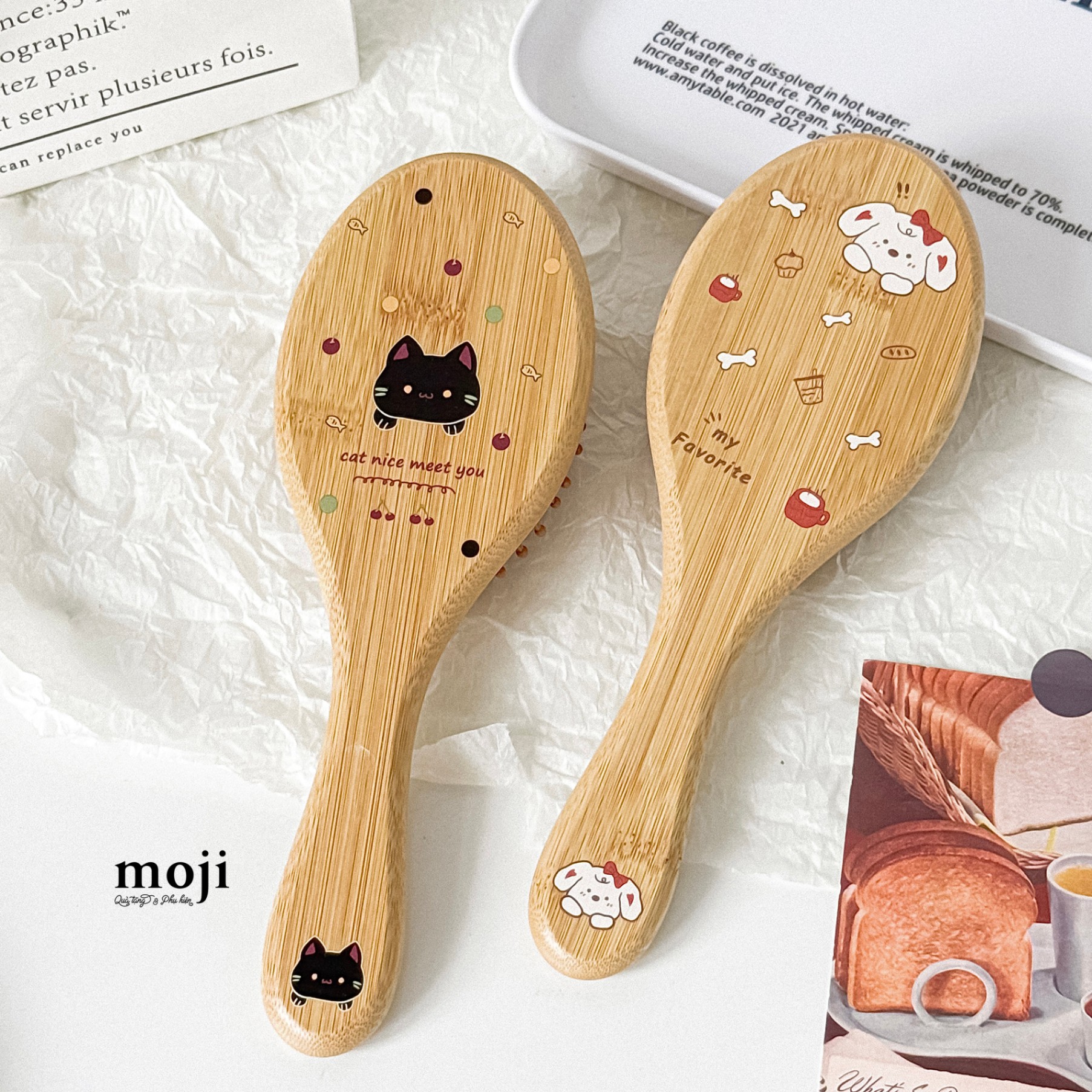 Lược đệm mát xa cán gỗ animal and little things