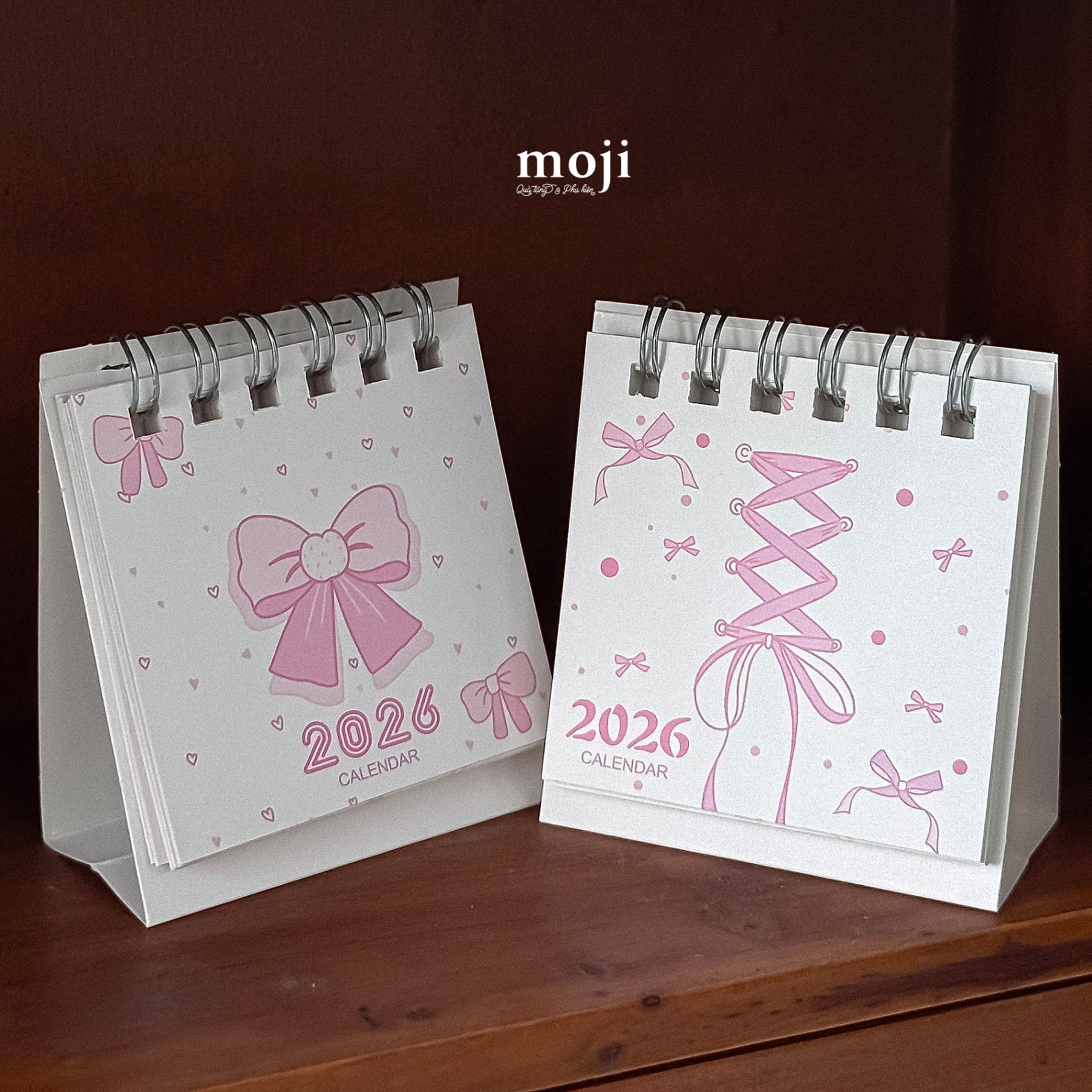 Lịch 2026 mini để bàn Bow nơ ruy băng mini heart 3x6x8