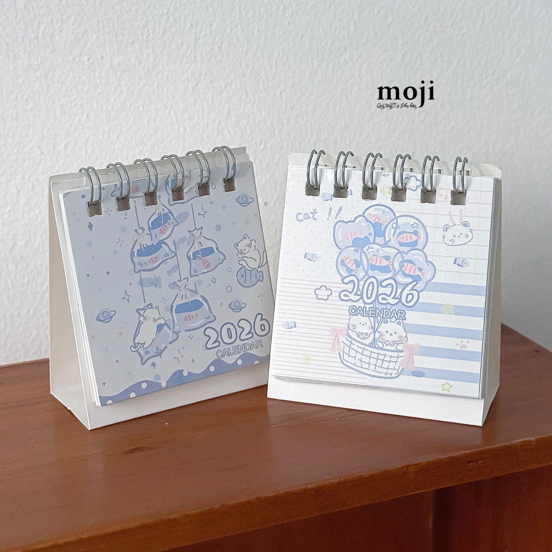 Lịch 2026 mini để bàn Cat and Fish khinh khí cầu 3x6x8