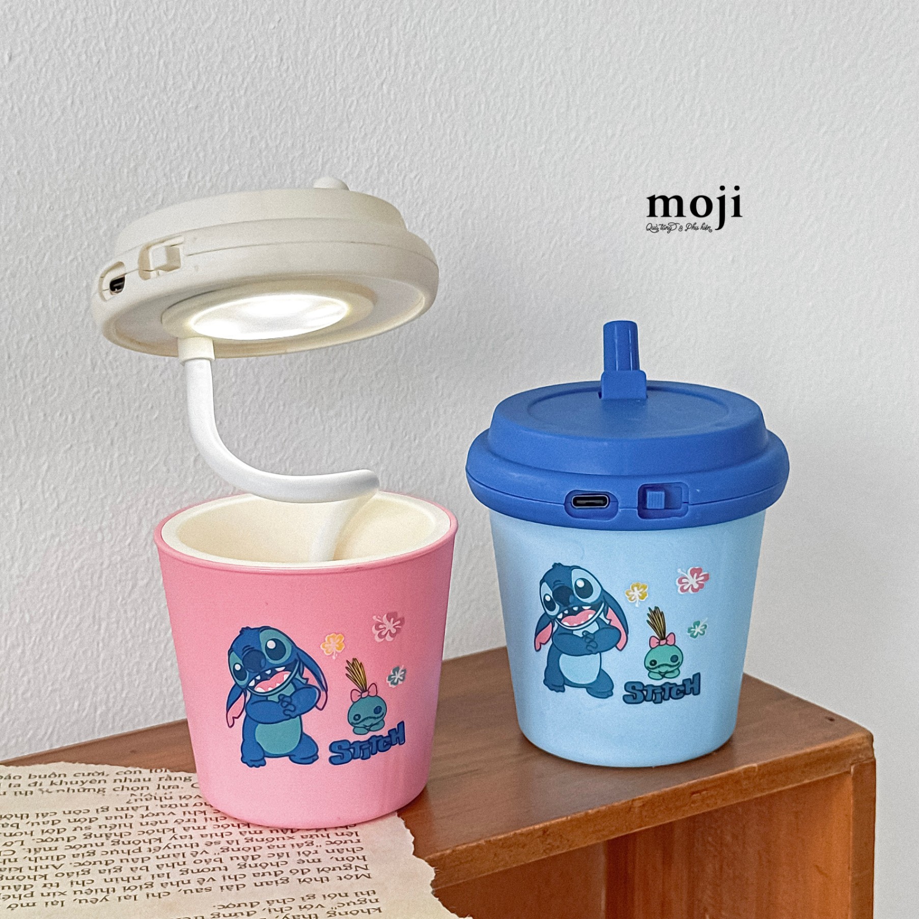 Đèn ngủ led gấp gọn Stitch Lilo flower dáng cốc sạc tích điện 8x20