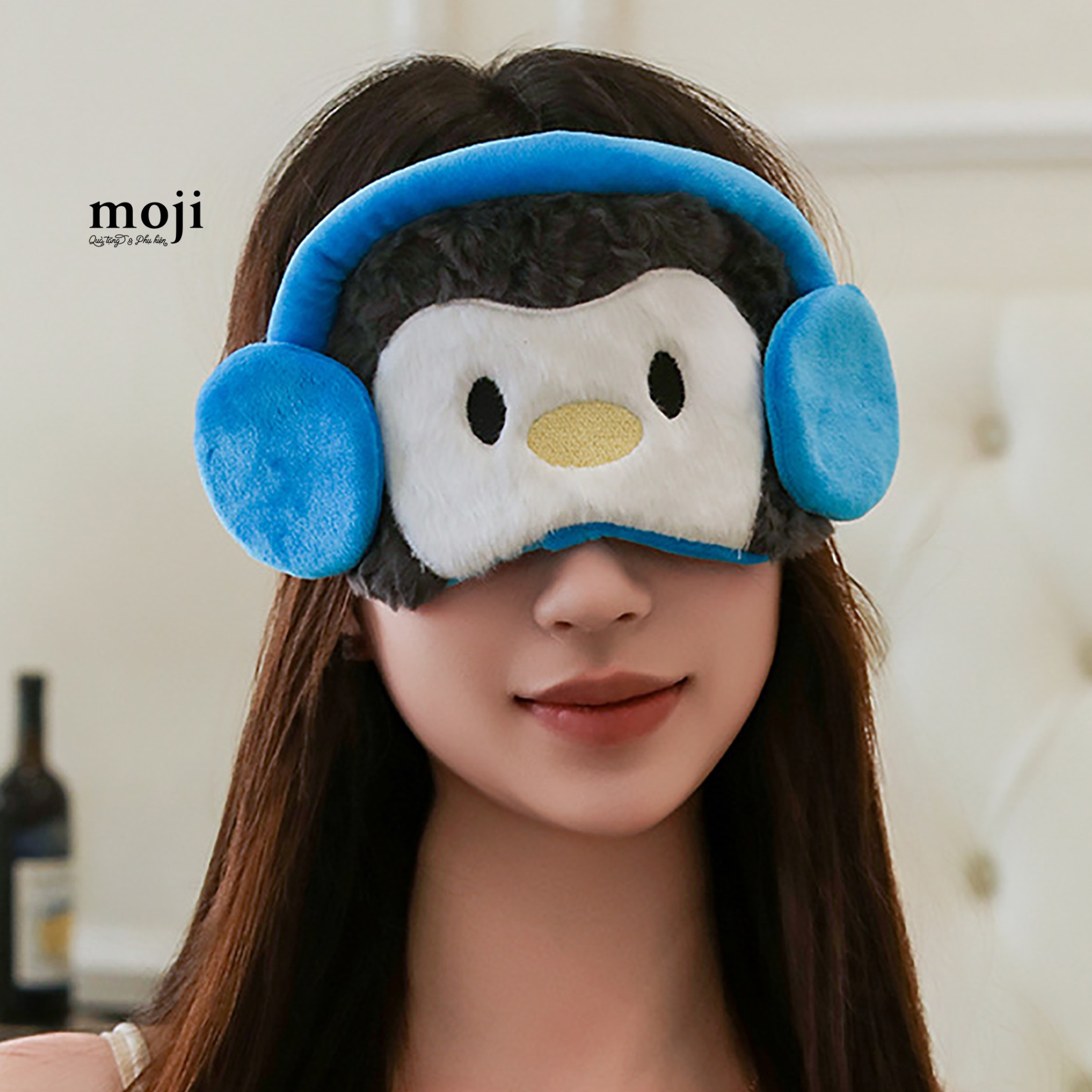 A.080 Kính che mắt khi ngủ bằng vải Penguin chim cánh cụt nghe nhạc