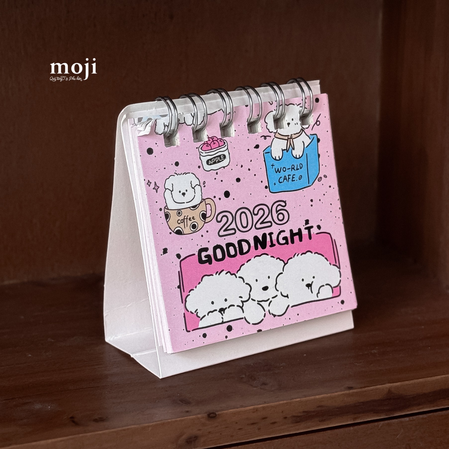 Lịch 2026 mini để bàn Cute dog dreaming good night 3x6x7