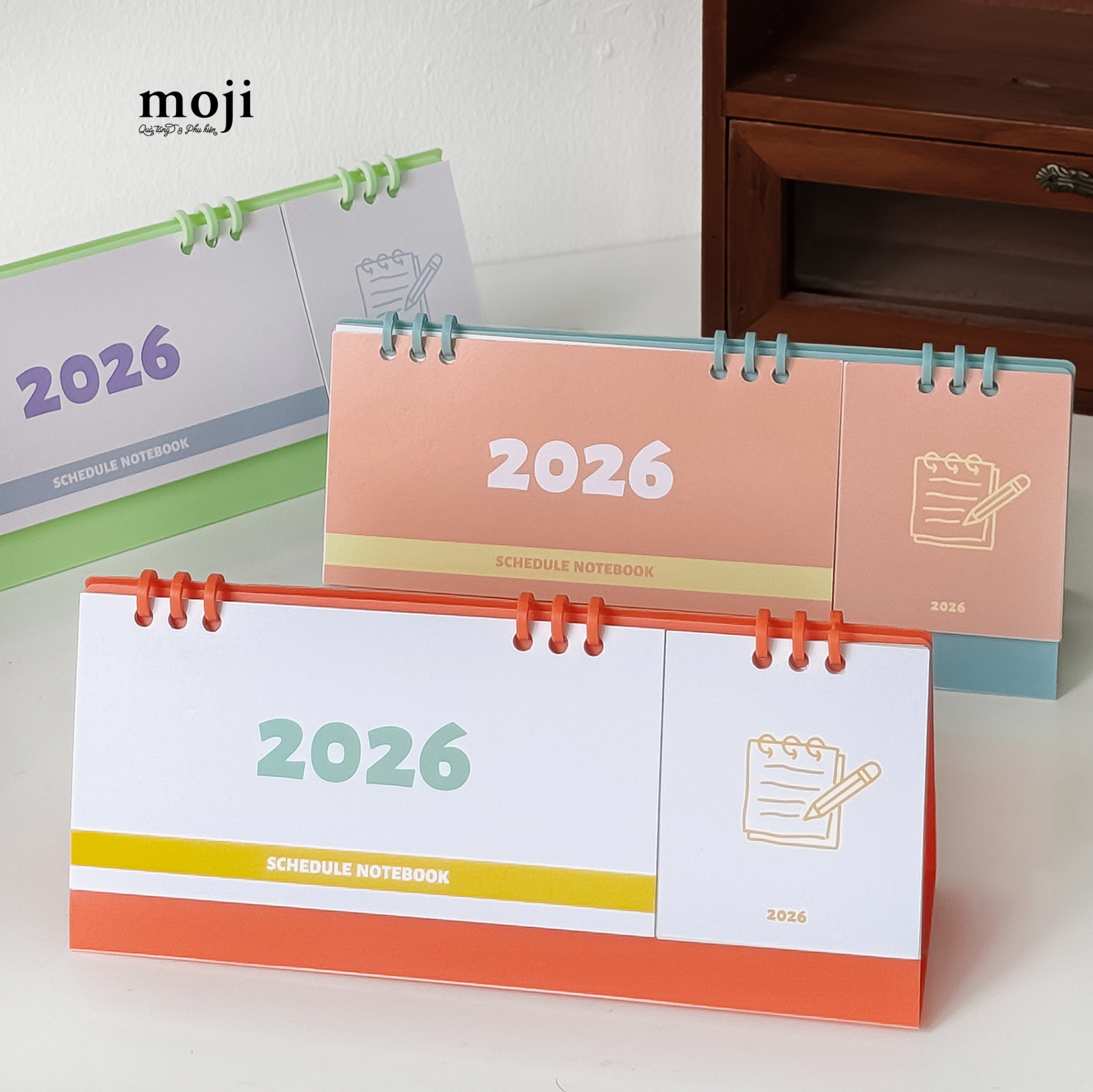 Lịch 2026 MJ để bàn 2in1 Notebook split layout phối màu 10x23