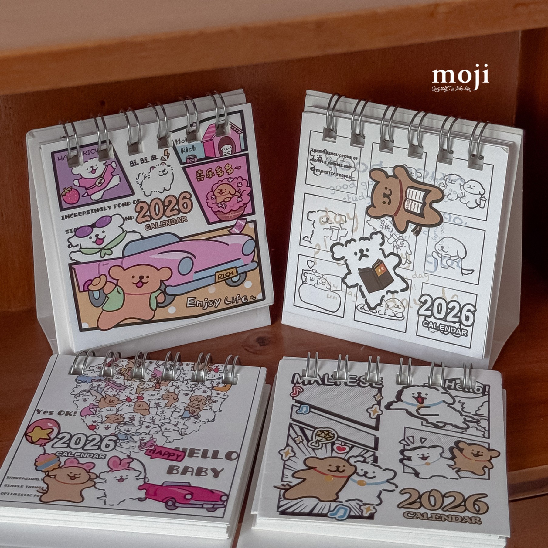 Lịch 2026 mini để bàn Couple dog maltese hello baby 3x6x7