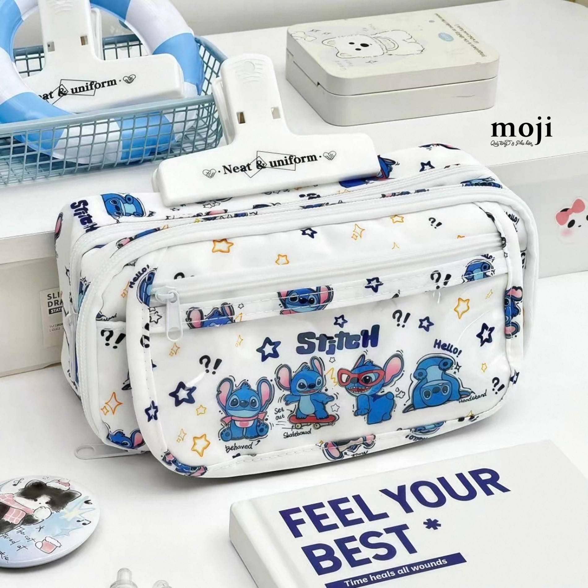 Hộp bút lớn Stitch vui nhộn nền sao 8x10x20