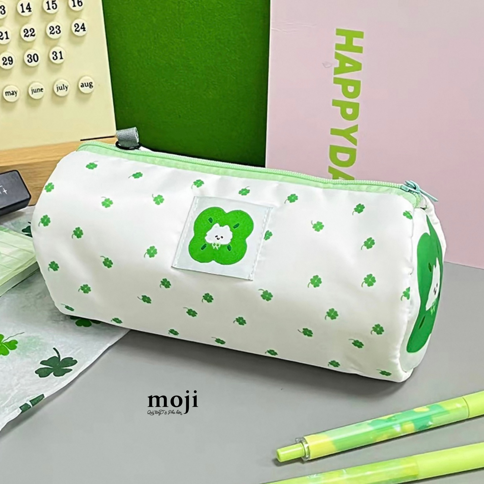 Hộp bút MJ Cỏ may mắn dáng trụ 7x8x18