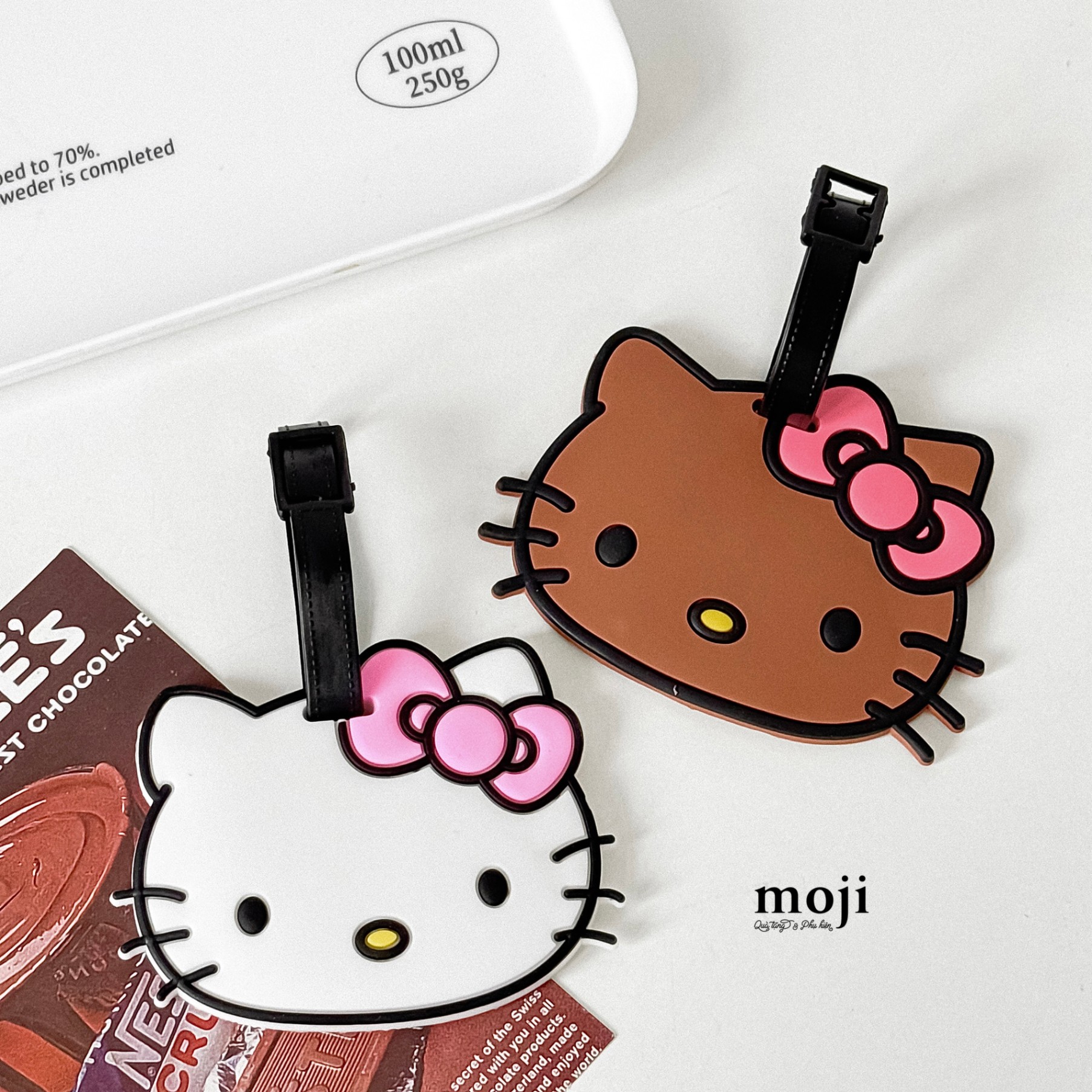 Luggage tag Sanrio family Hello Kitty face nơ hồng