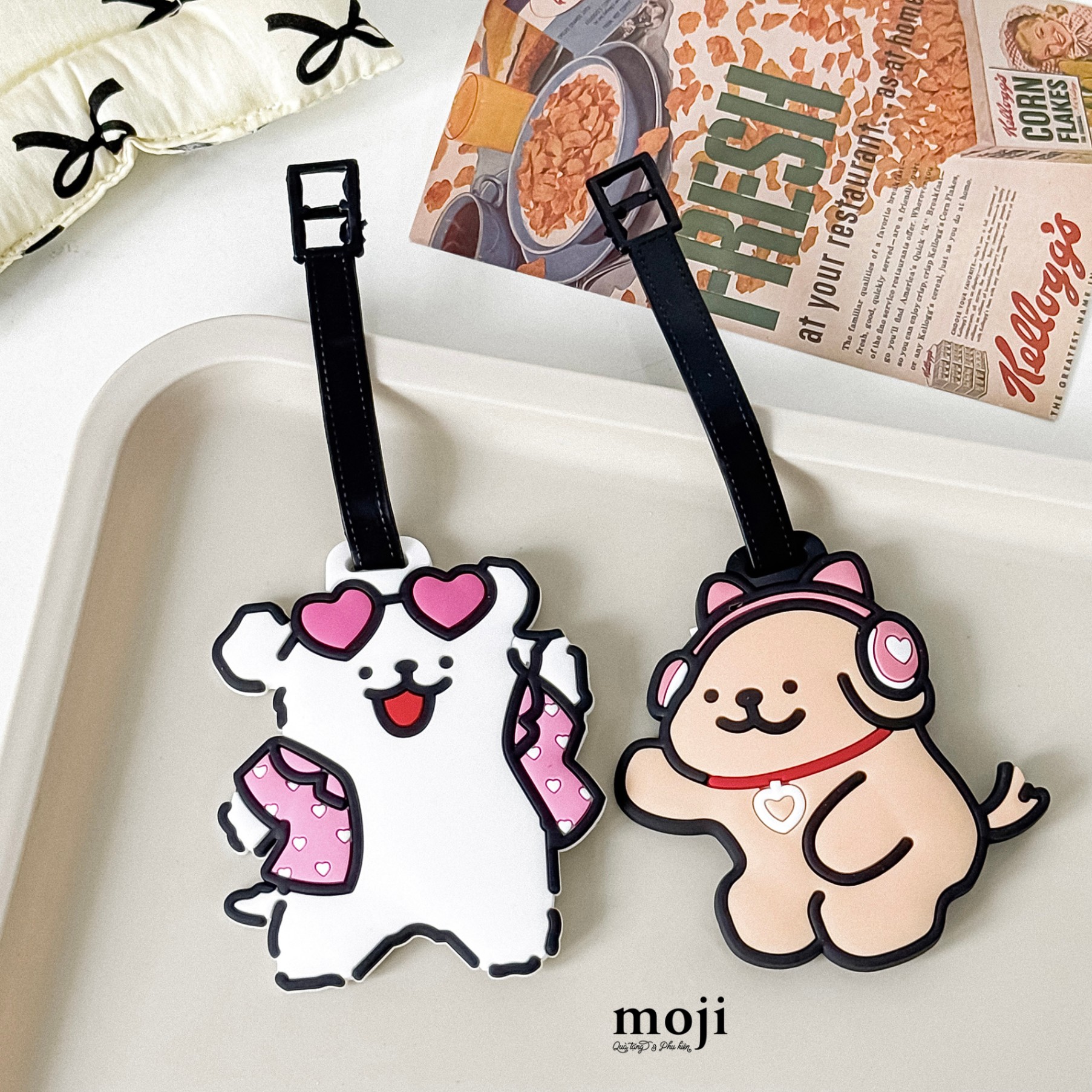 Luggage tag cute dog headphone đeo kính