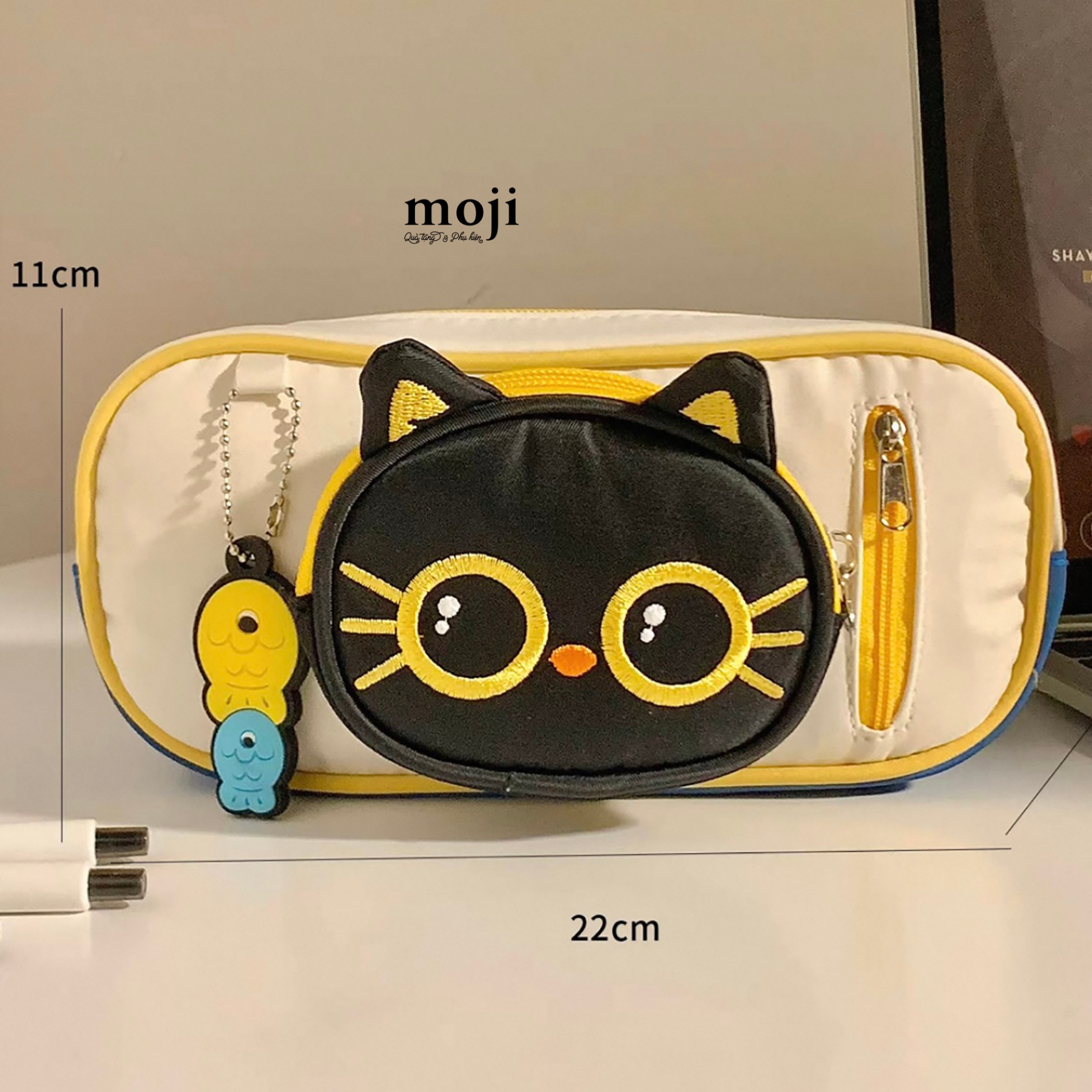 Hộp bút lớn Black cat đeo kính tròn kèm túi ví đa năng 10x21