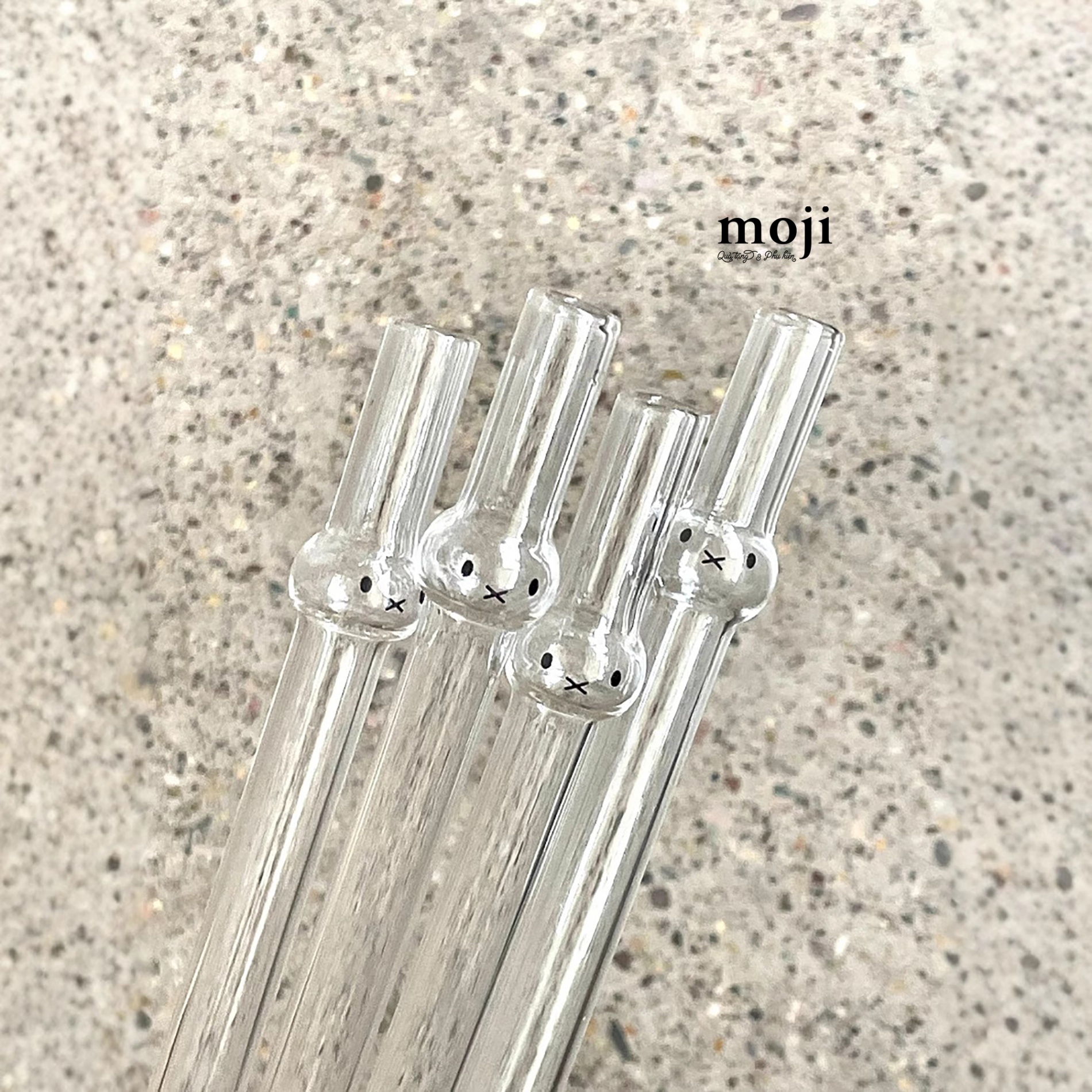 Ống hút thủy tinh Miffy rabbit face dáng thẳng 10mm