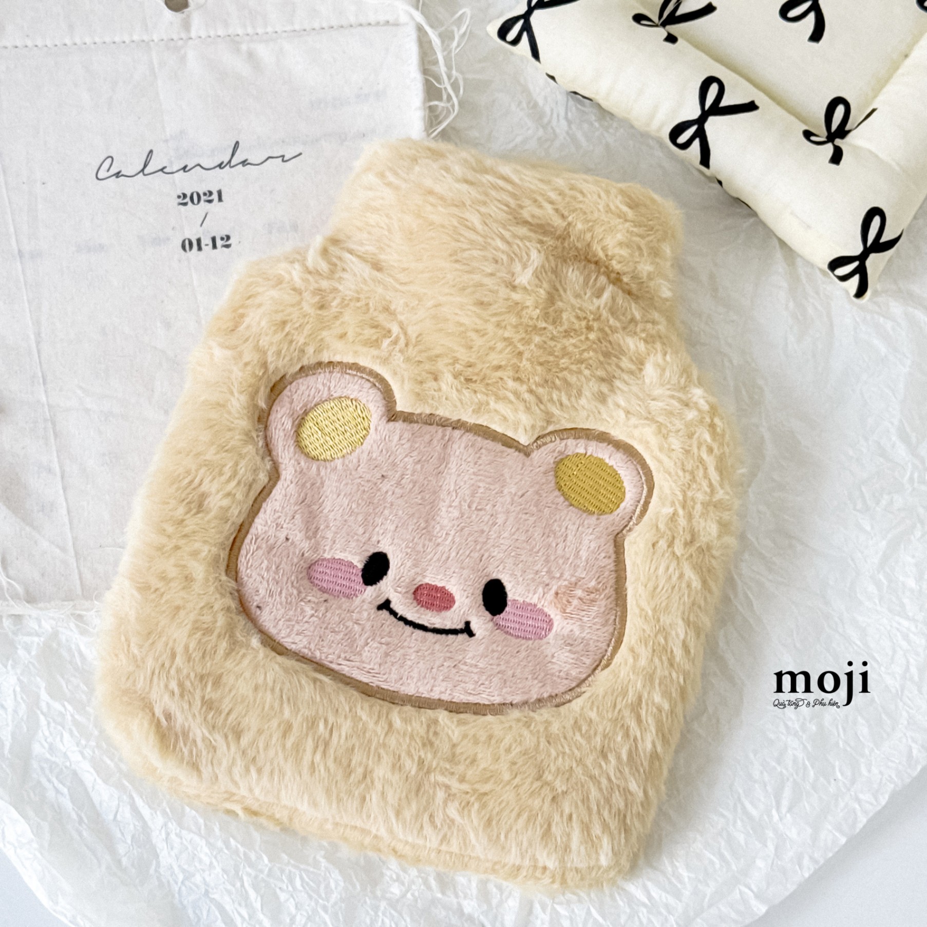 Túi chườm giữ nhiệt bọc vải Butter Bear face má hồng 14x20