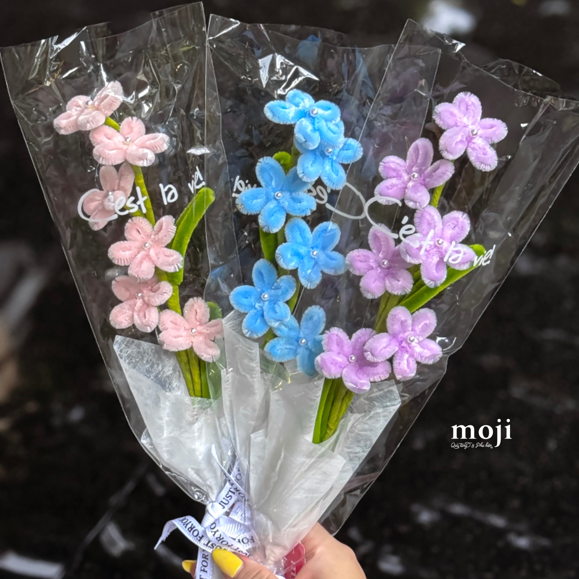 Hoa kẽm nhung lẻ hoa Anh Đào hạt ngọc trai 38cm