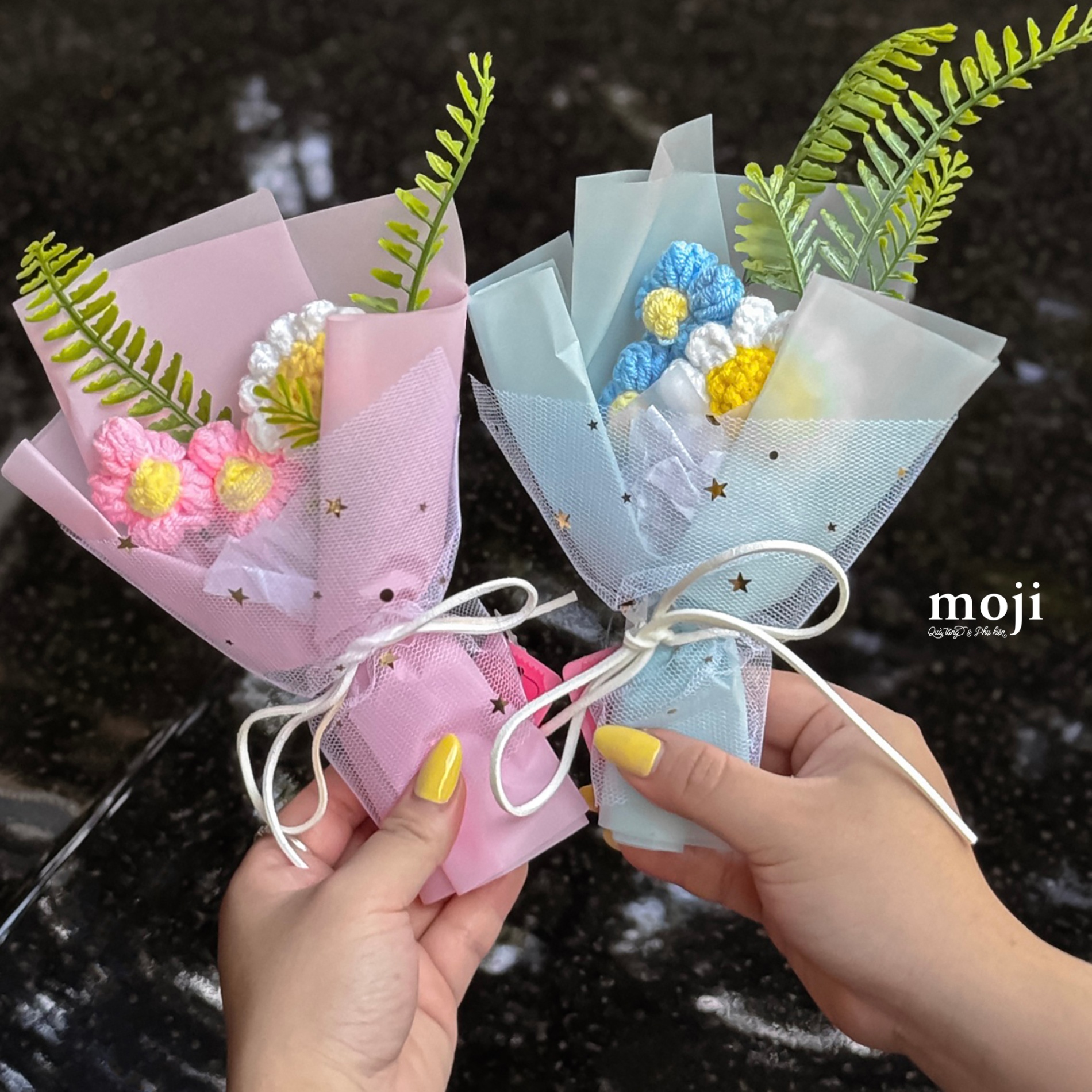 Hoa móc len bó Basic flower mix and match starry night 3 bông 20cm