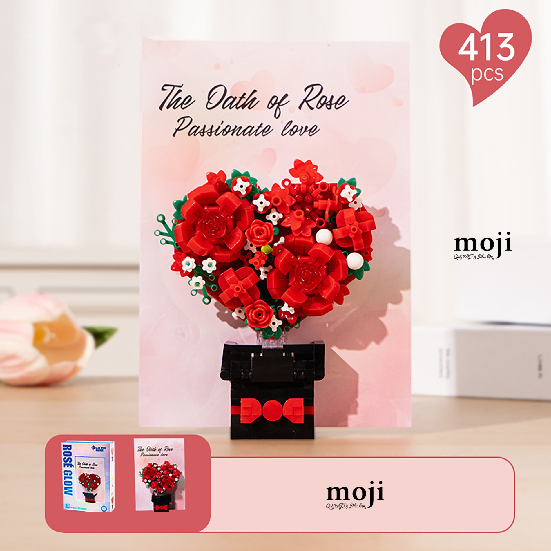 Đồ chơi xếp hình hoa Rose in heart 4x10x15