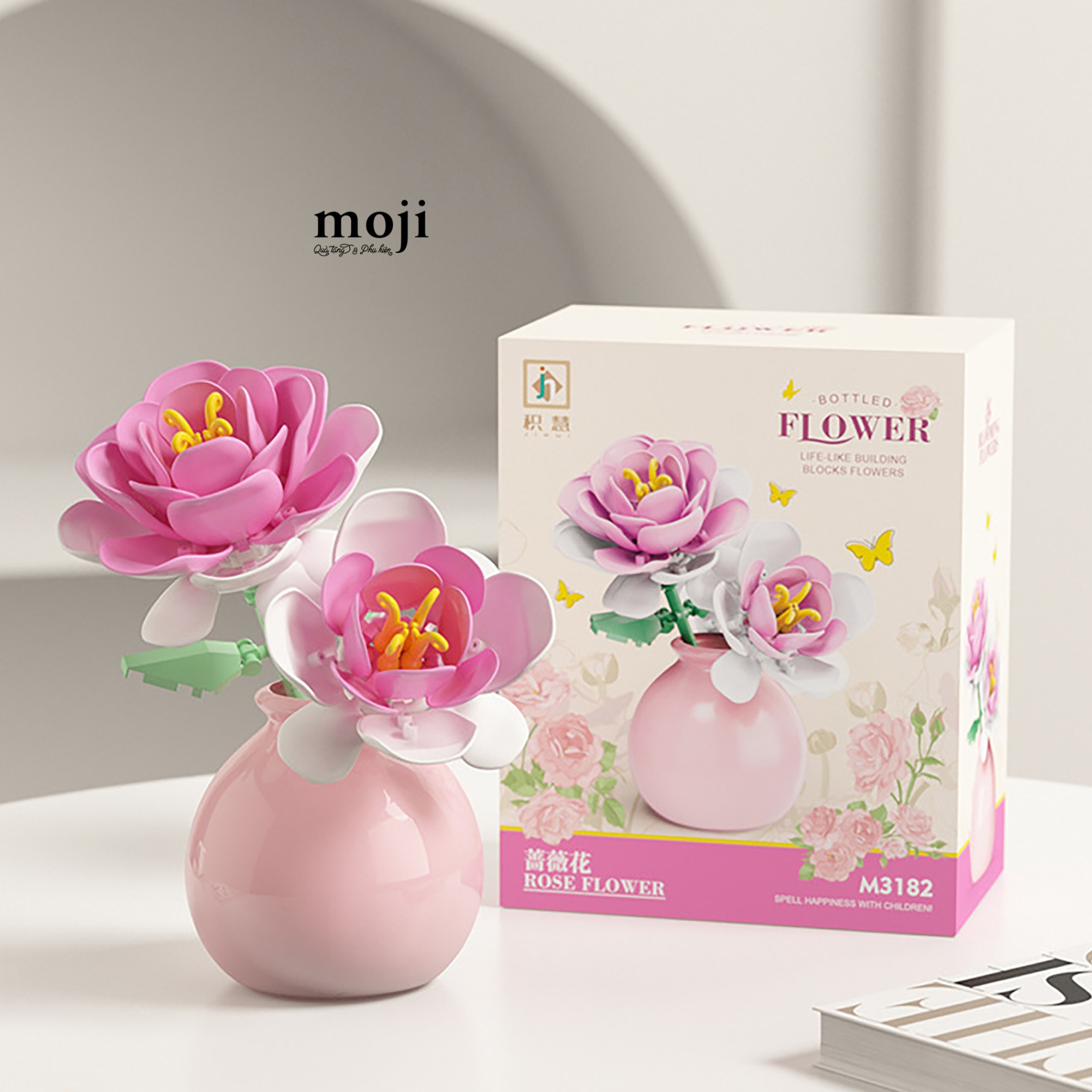 Đồ chơi xếp hình hoa Flower pot hoa Hồng Rose 6x9x11
