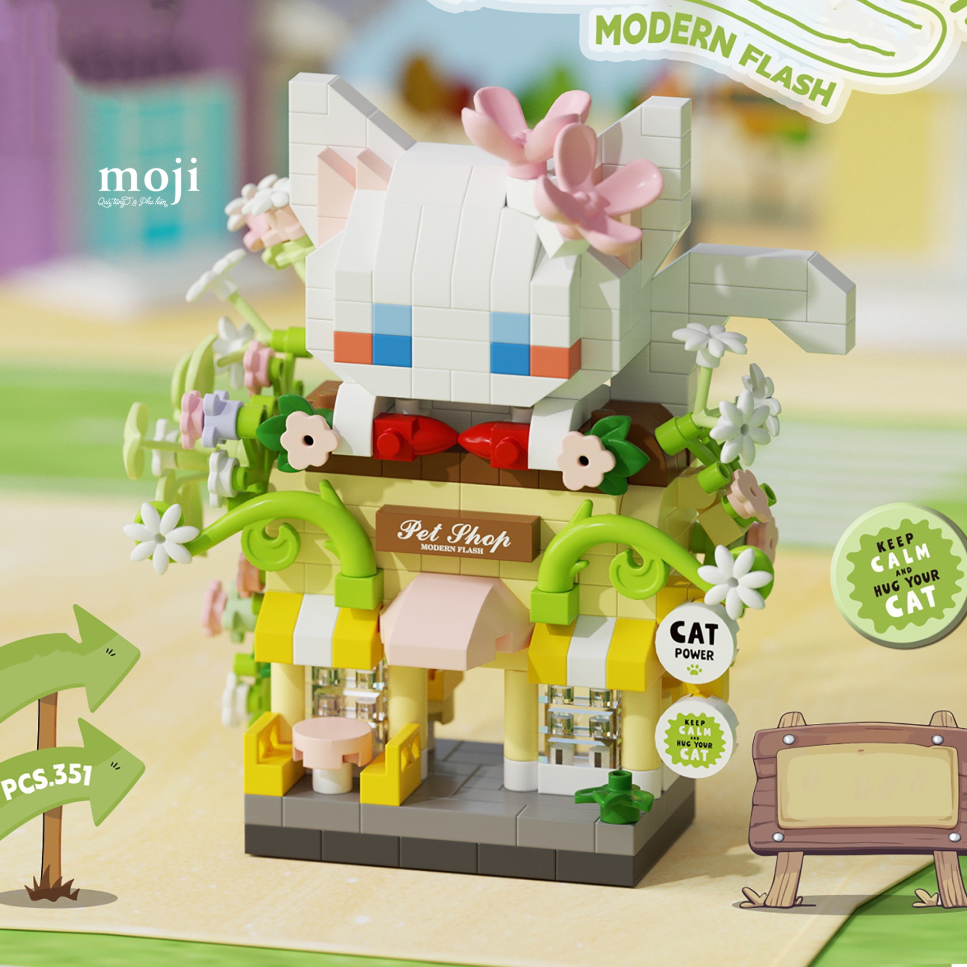 Đồ chơi xếp hình hoa Flower Shop beautiful cute cat 6x9