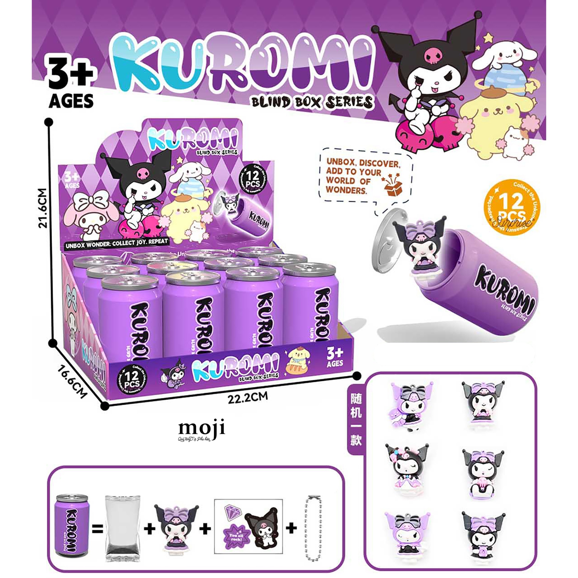 B.082 Blindbox móc khoá Sanrio family Kuromi cosplay princess dáng lon