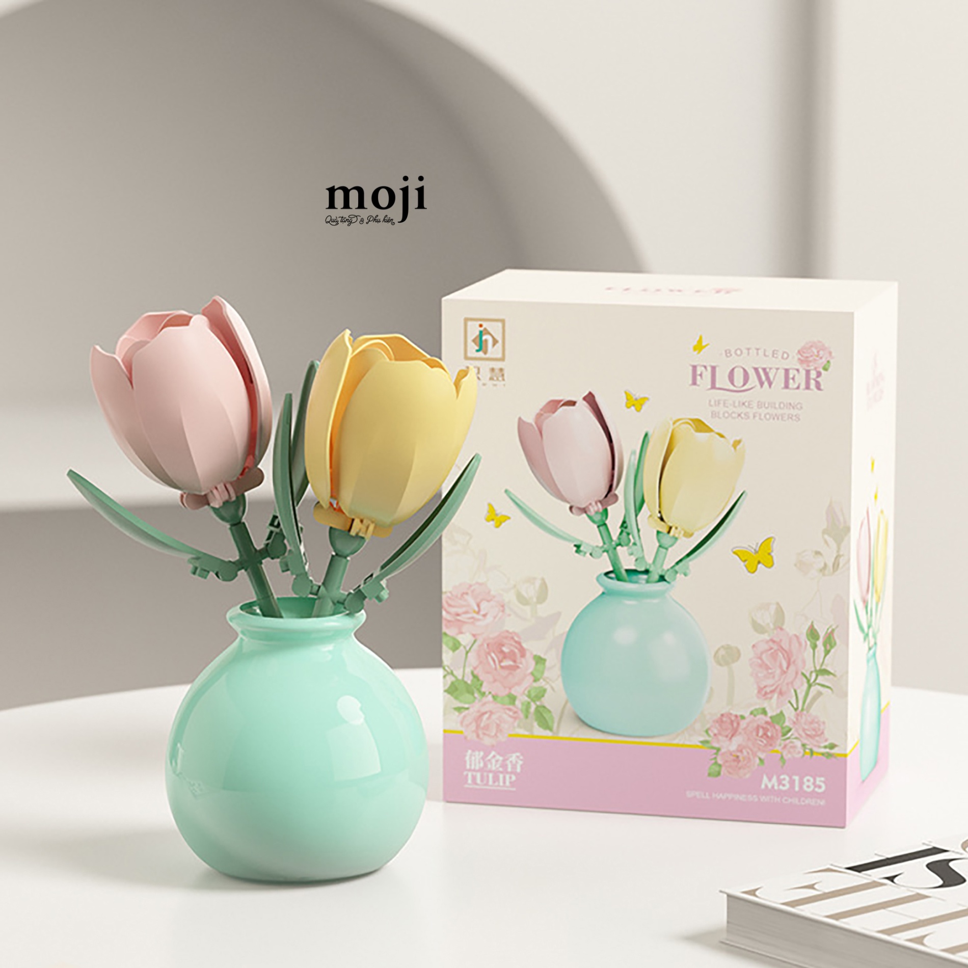 Đồ chơi xếp hình hoa Flower pot hoa Tulip phối màu 6x9x11