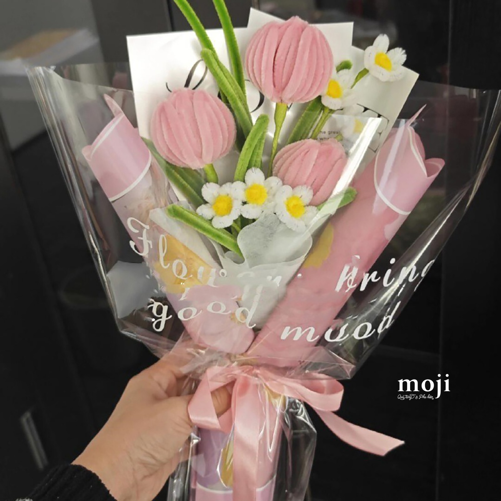 Hoa kẽm nhung bó hoa Tulip mix and match basic flower 5 bông 16x36