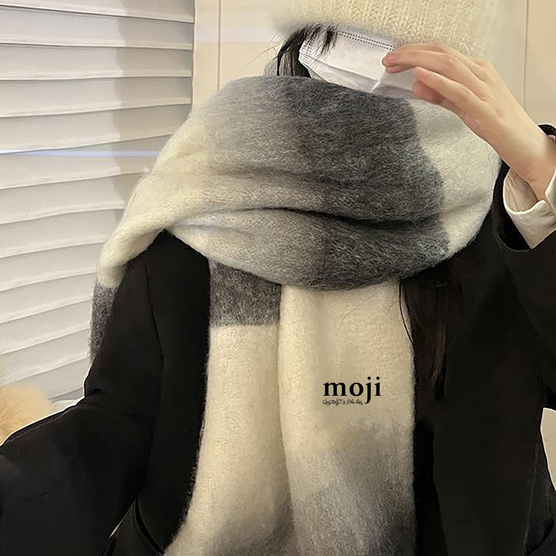 Khăn len cashmere Kẻ ngang loang màu bản lớn xoắn thừng 40x240