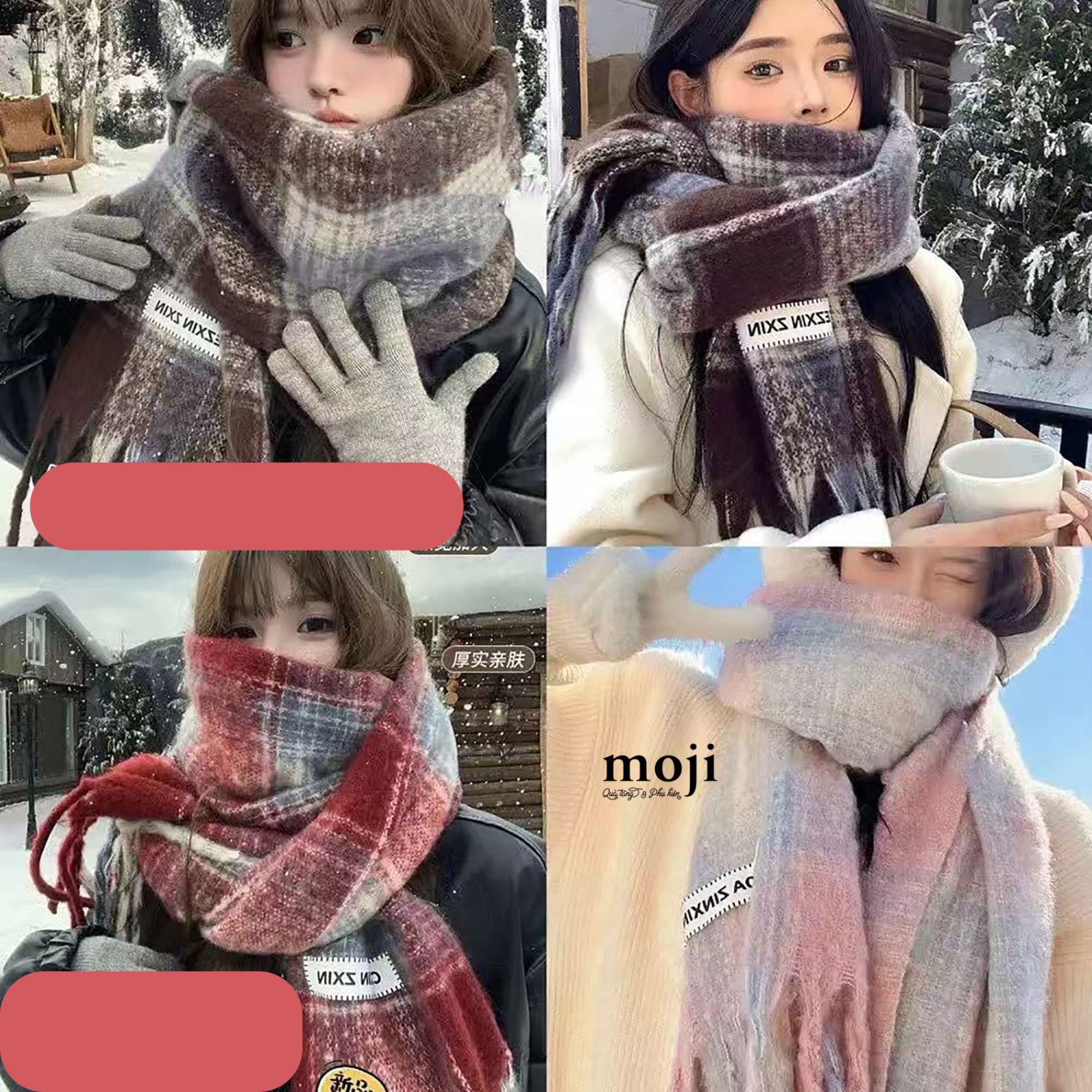 Khăn len cashmere Plaid pattern kẻ xước tua rua 40x220