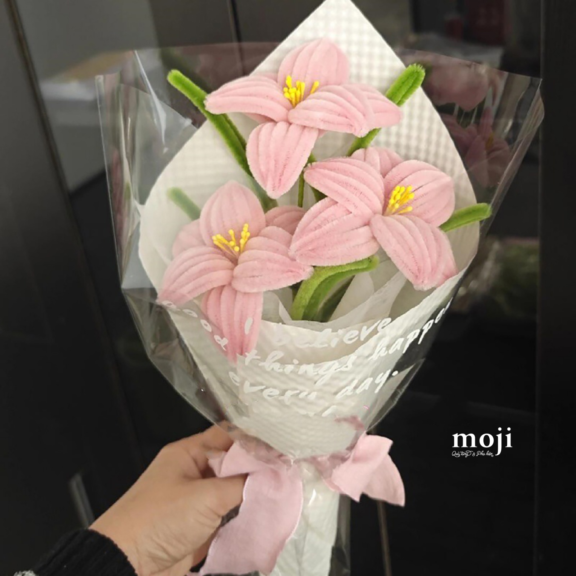 Hoa kẽm nhung bó Hoa ly one color 3 bông 16x36