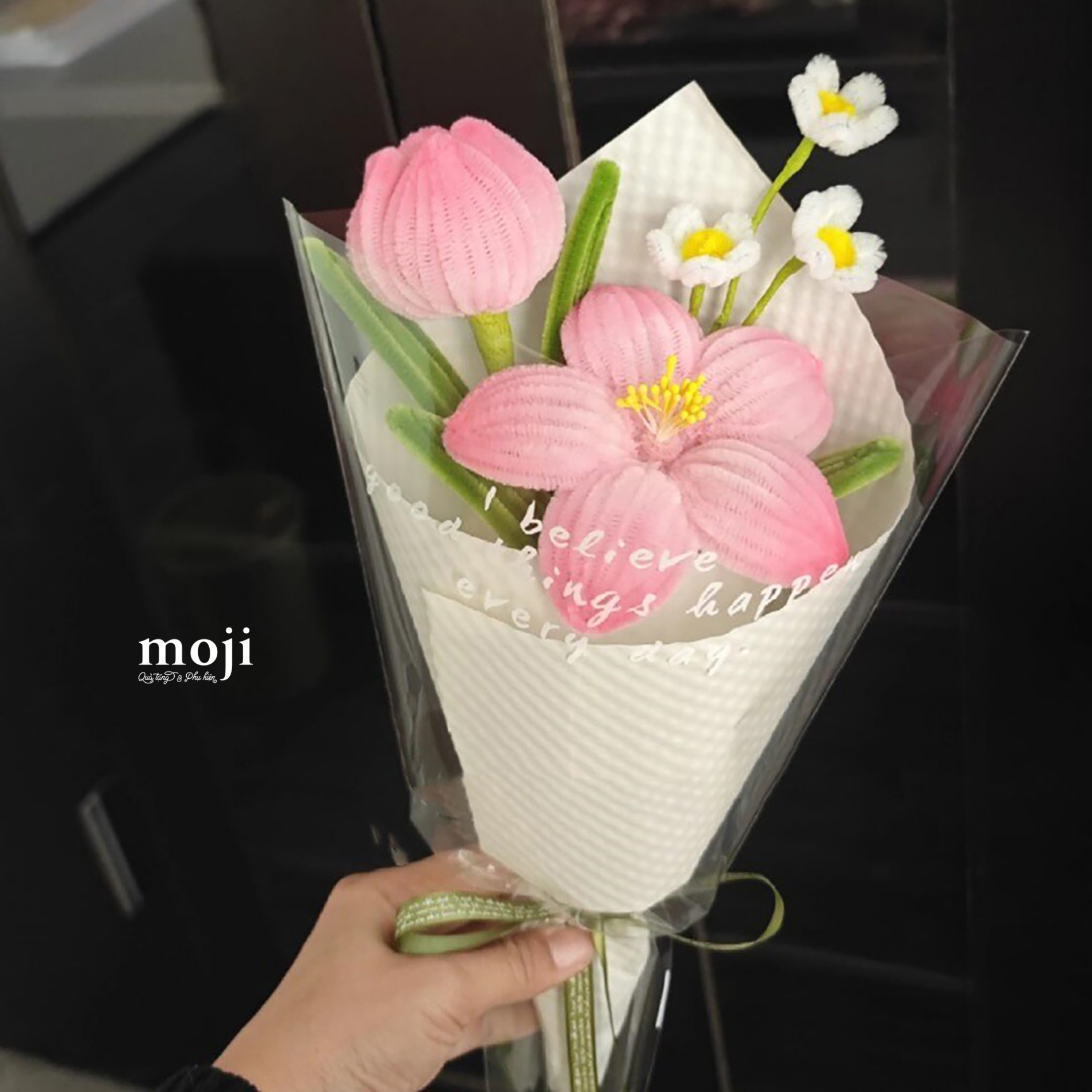 Hoa kẽm nhung bó hoa Tulip mix and match basic flower 3 bông 16x36