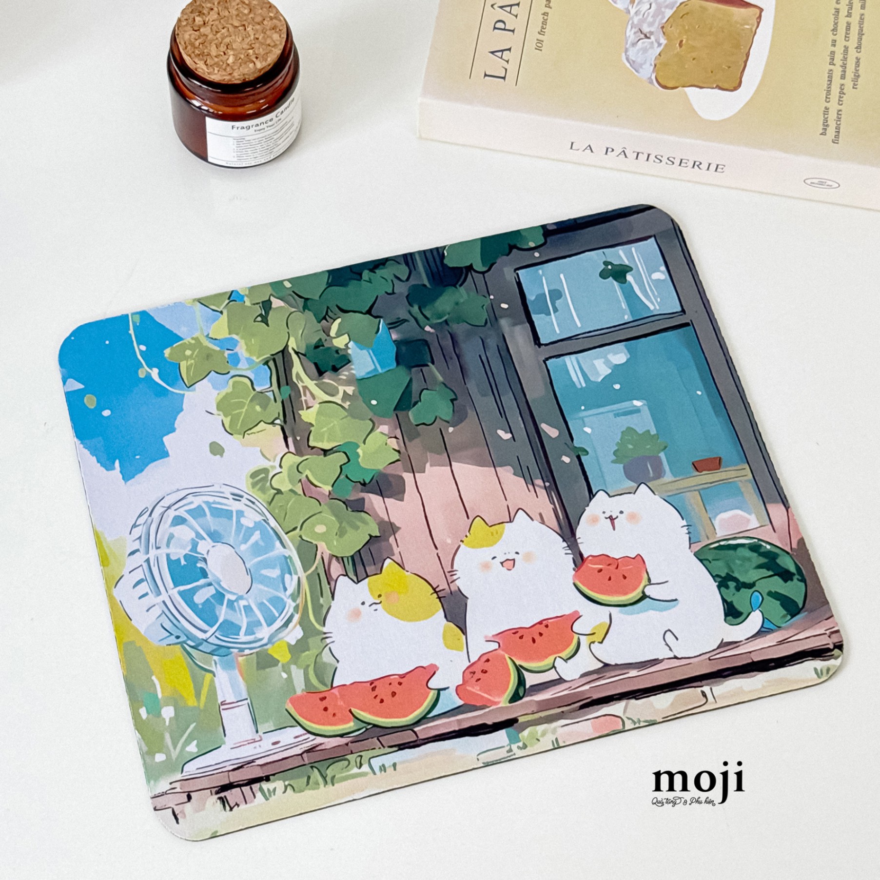 Lót chuột Cute cat eat watermelon fruit 25x30