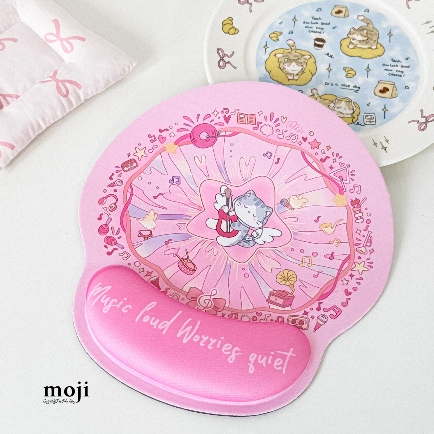 Lót chuột đệm tay Cat music loud worries quiet 22x25