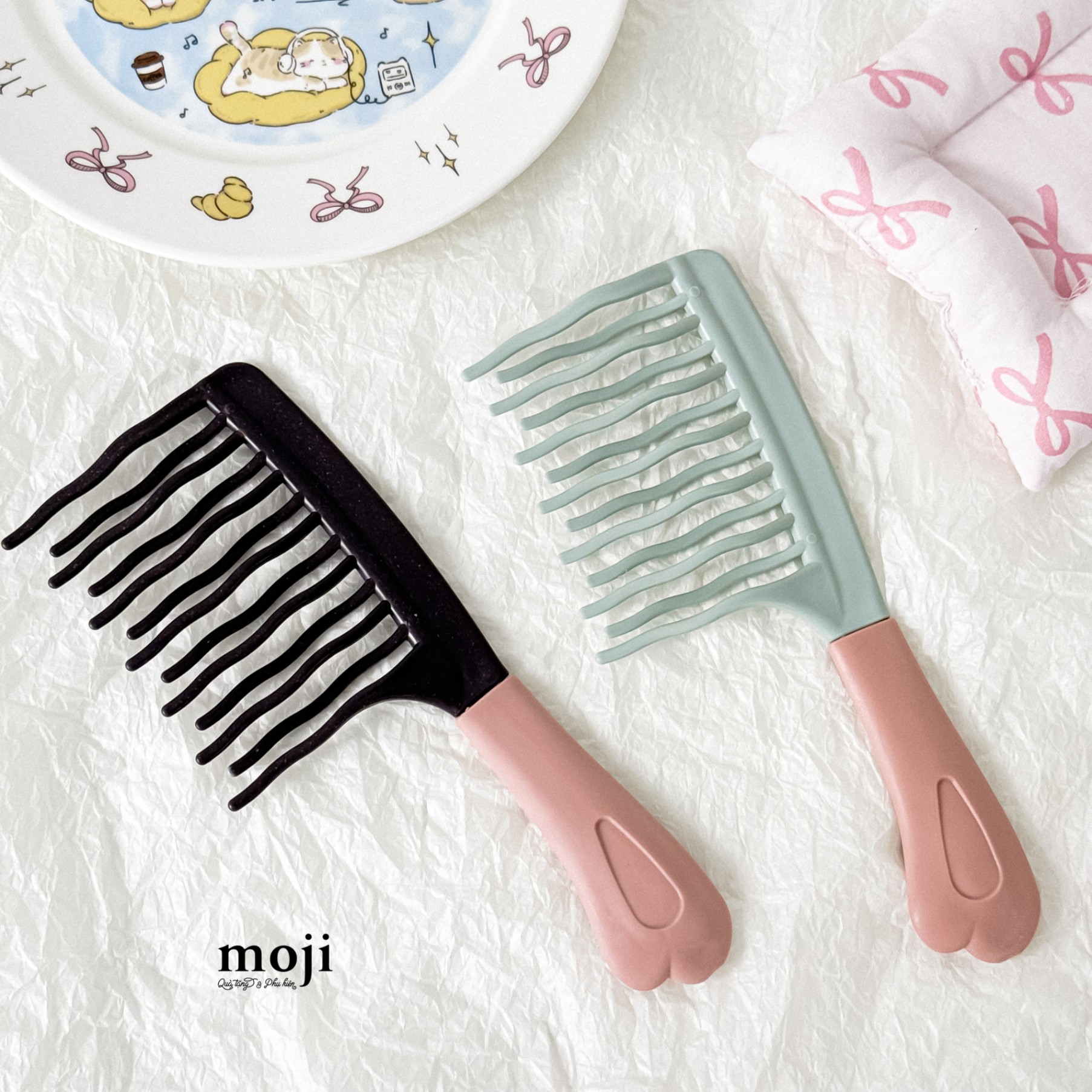 Lược nhựa răng thưa Wave gợn sóng phối màu 21cm