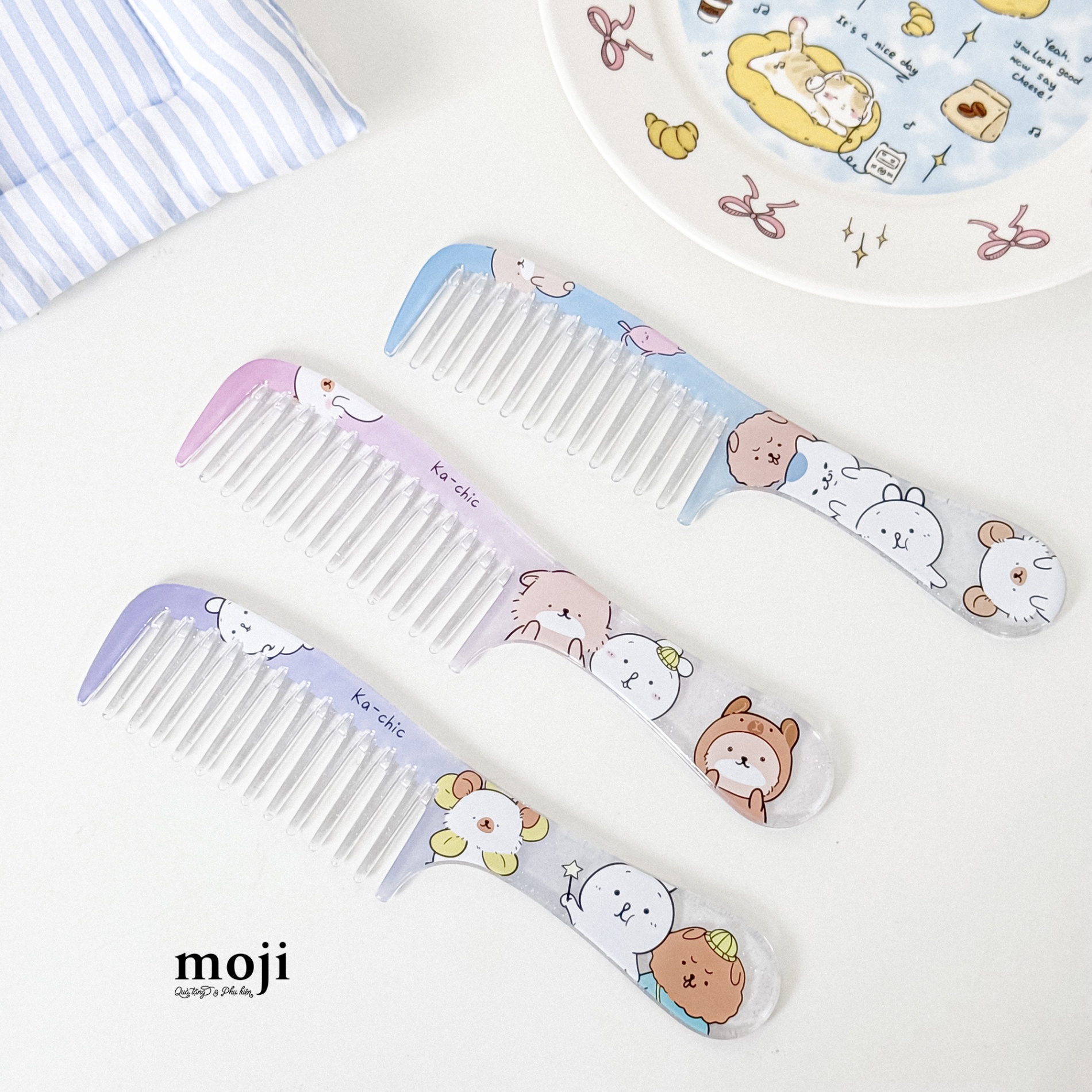Lược nhựa răng thưa Cute Animals ombre color 20cm
