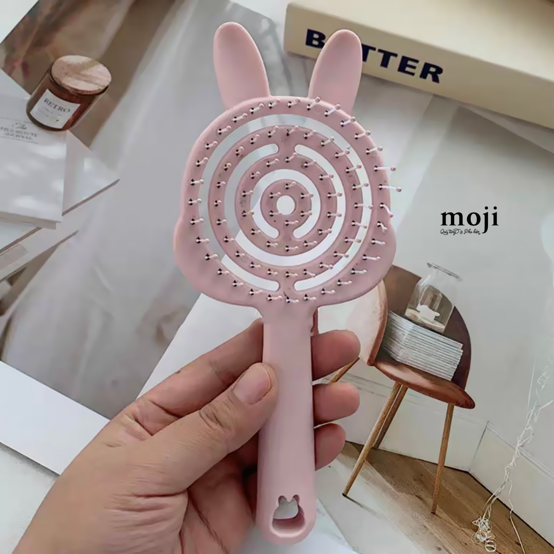 Lược đệm mát xa Pastel color line tai thỏ