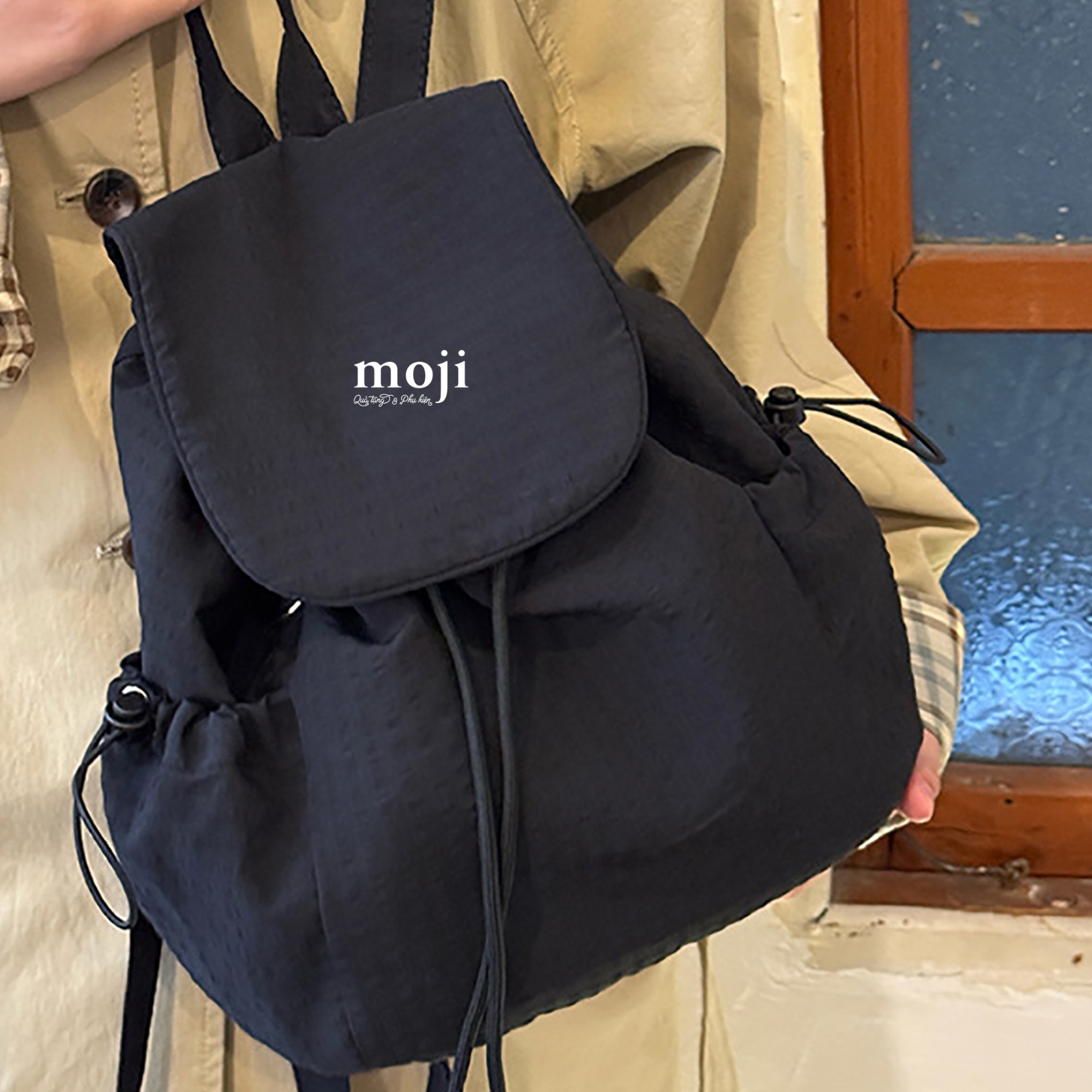 B.110 Balo vải Basic 1 màu dây rút nắp gập 15x28x32