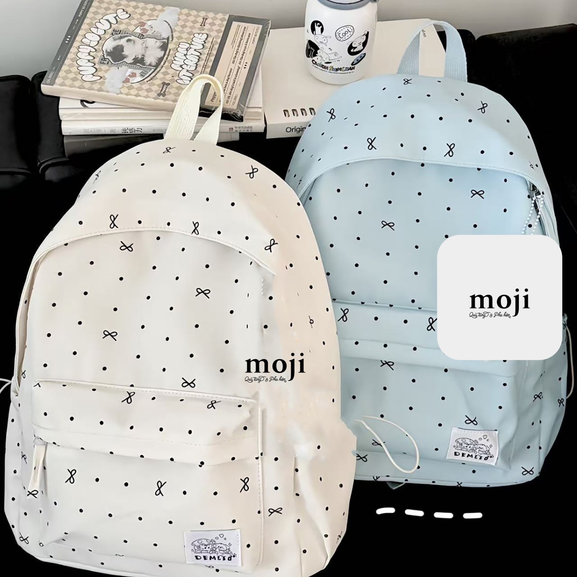 B.110 Balo vải Bow nơ chấm bi one color 13x31x42