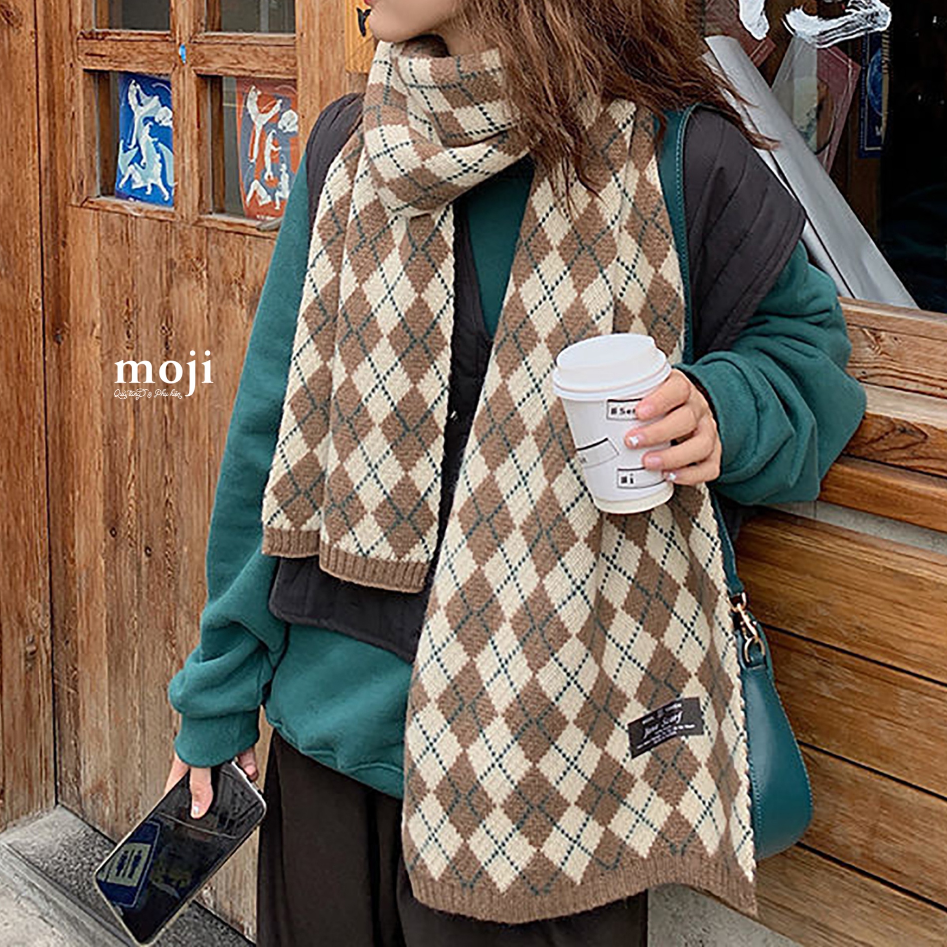 Khăn len Argyle pattern hình thoi kẻ ô 20x150