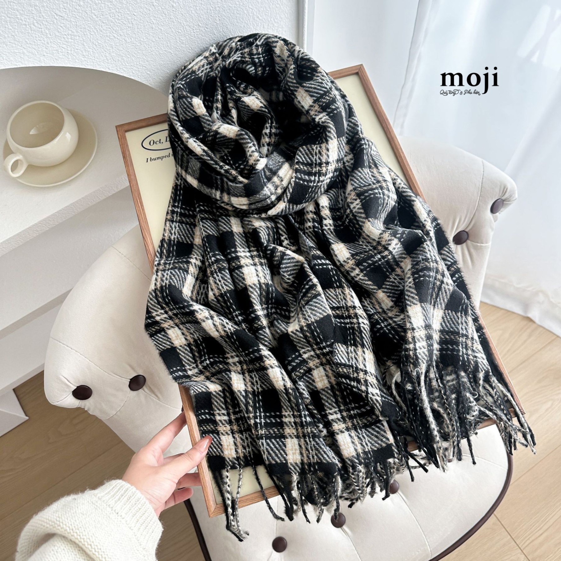 Khăn len cashmere Plaid Pattern ô vuông nhỏ tua rua classical style 66x180